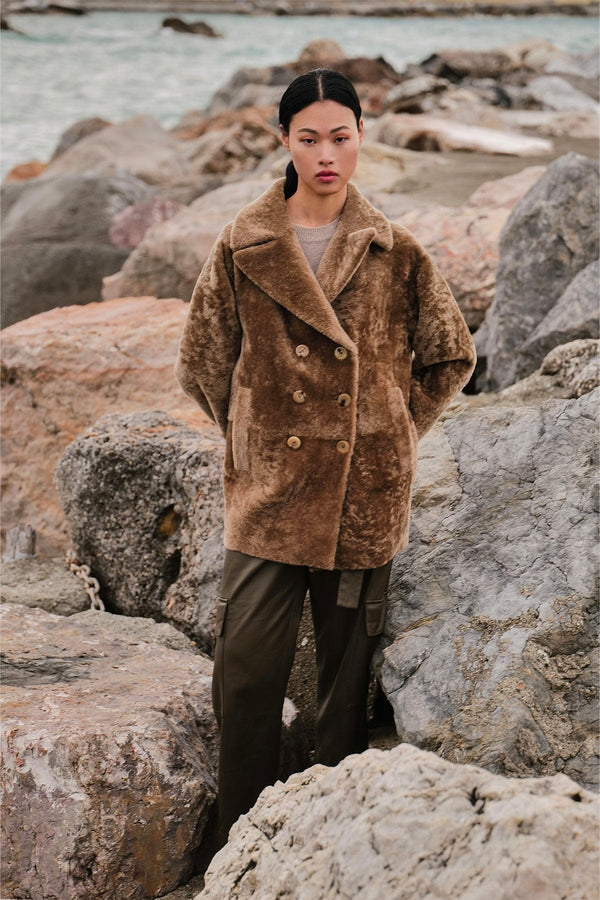 Montone doppiopetto donna Blancha Merinillo color mastice