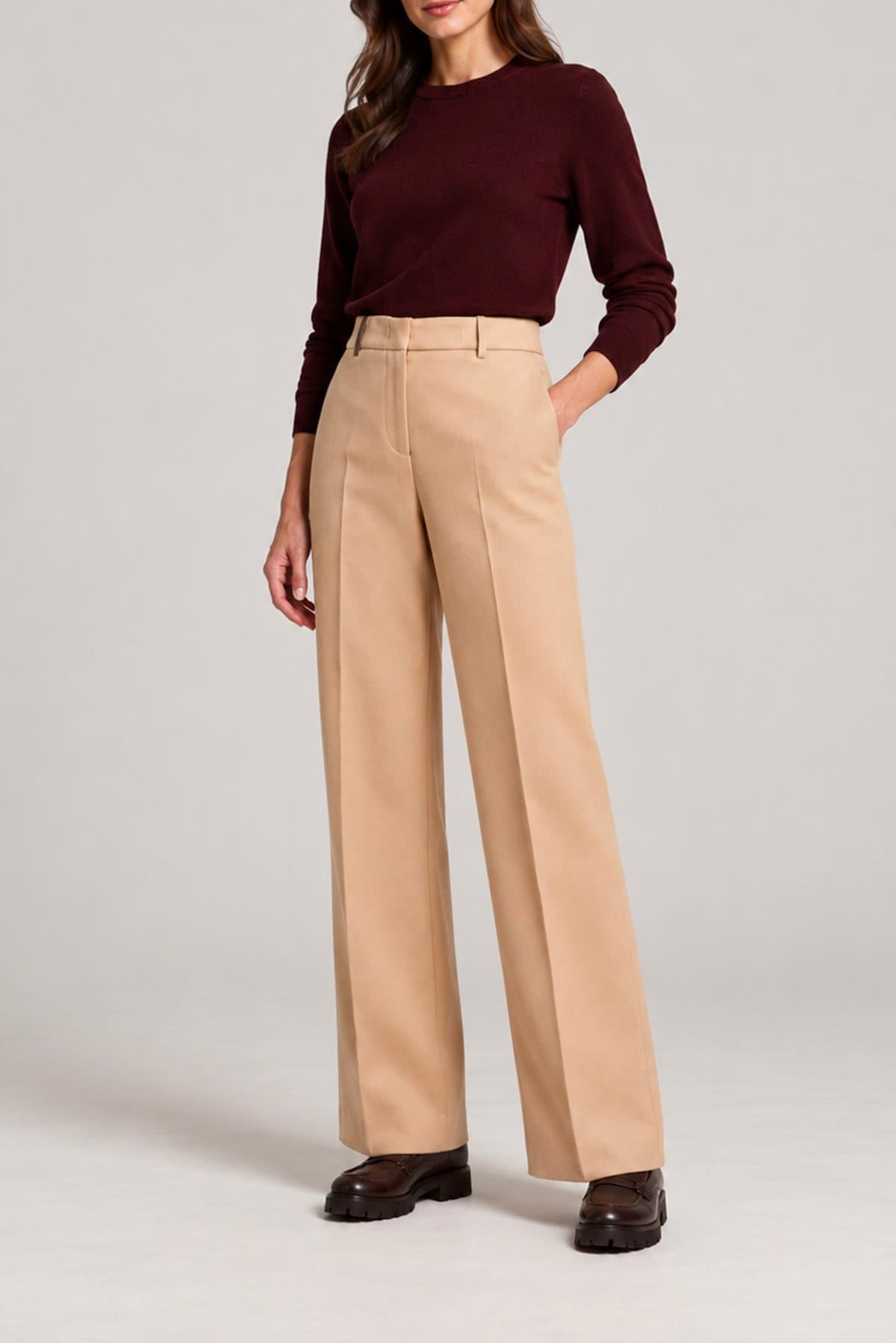 PESERICO PANTALONE LUNGO  PANNA / 36 Pantaloni in panno cashmere e lana Peserico P04044