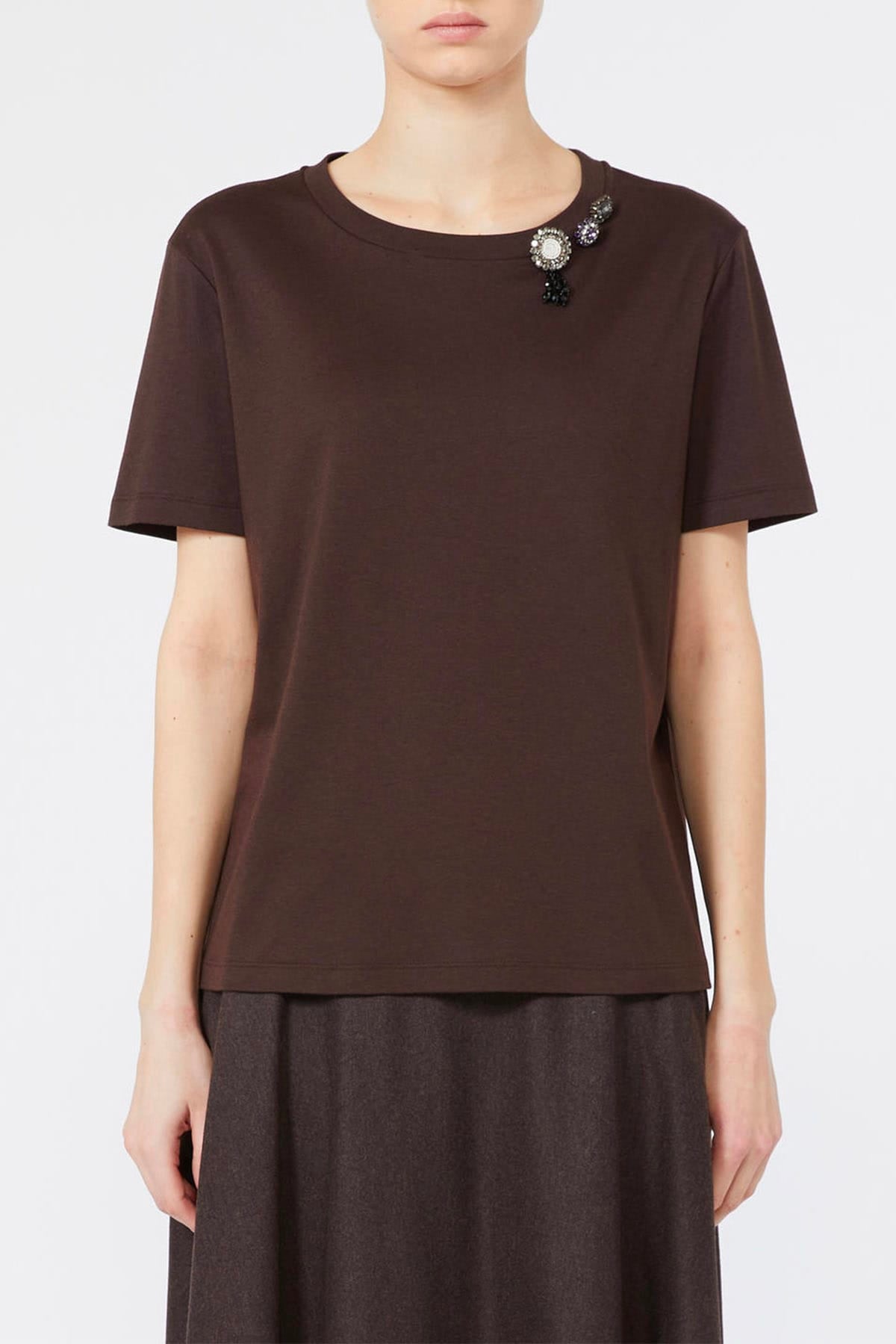 MAXMARA'S BRANDS T'SHIRT  MARRONE / XXS T-Shirt marrone con dettaglio 'S Max Mara Smmmitico