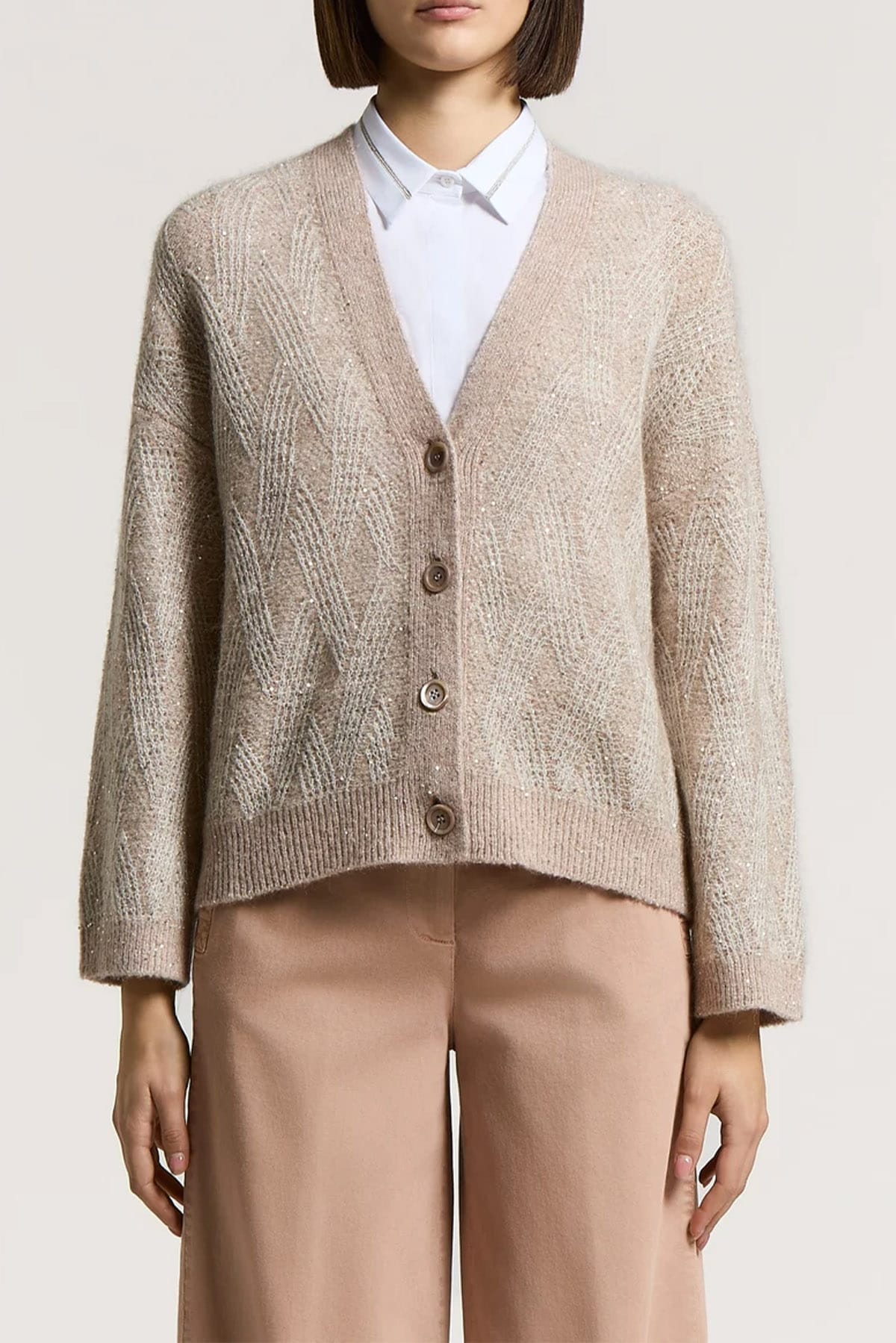 Cardigan tricot in lana e alpaca con filato bucle Peserico A99250F05