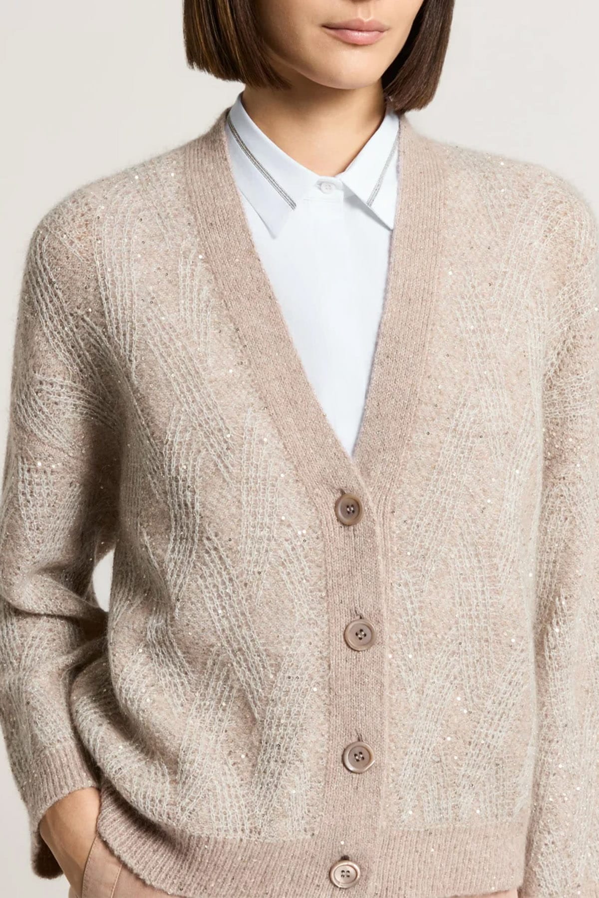 Cardigan tricot in lana e alpaca con filato bucle Peserico A99250F05