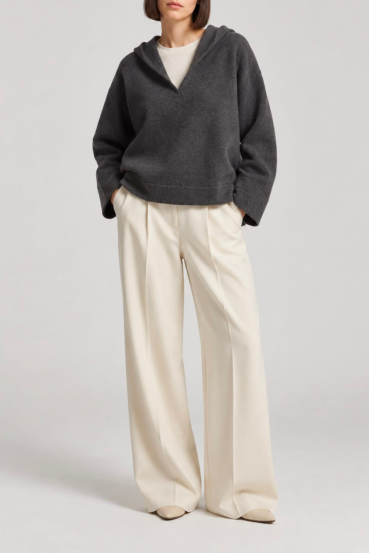 ALLUDE FELPA  felpa in maglia con cappuccio donna Allude grigio antracite 266/27723