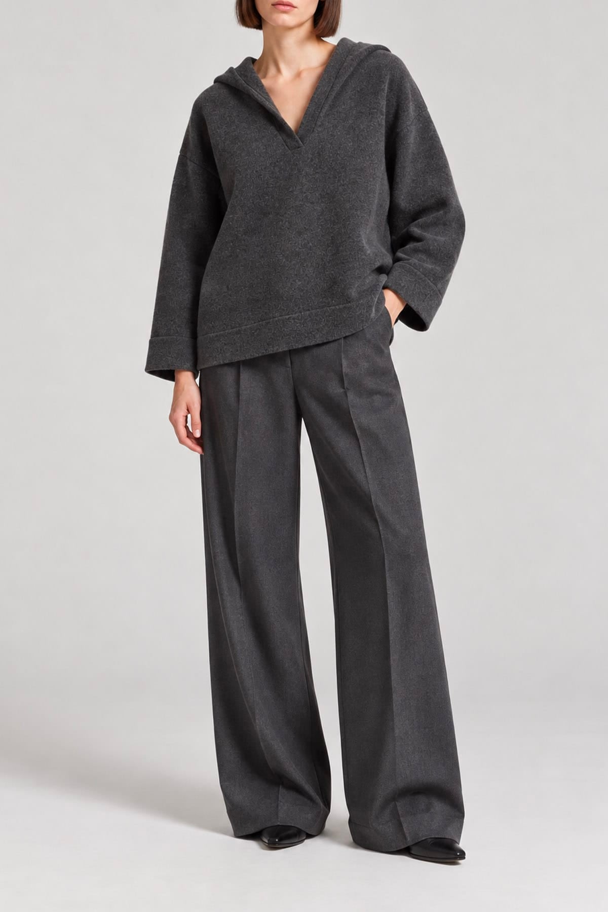 ALLUDE FELPA  GRIGIO SCURO / XXS felpa in maglia con cappuccio donna Allude grigio antracite 266/27723