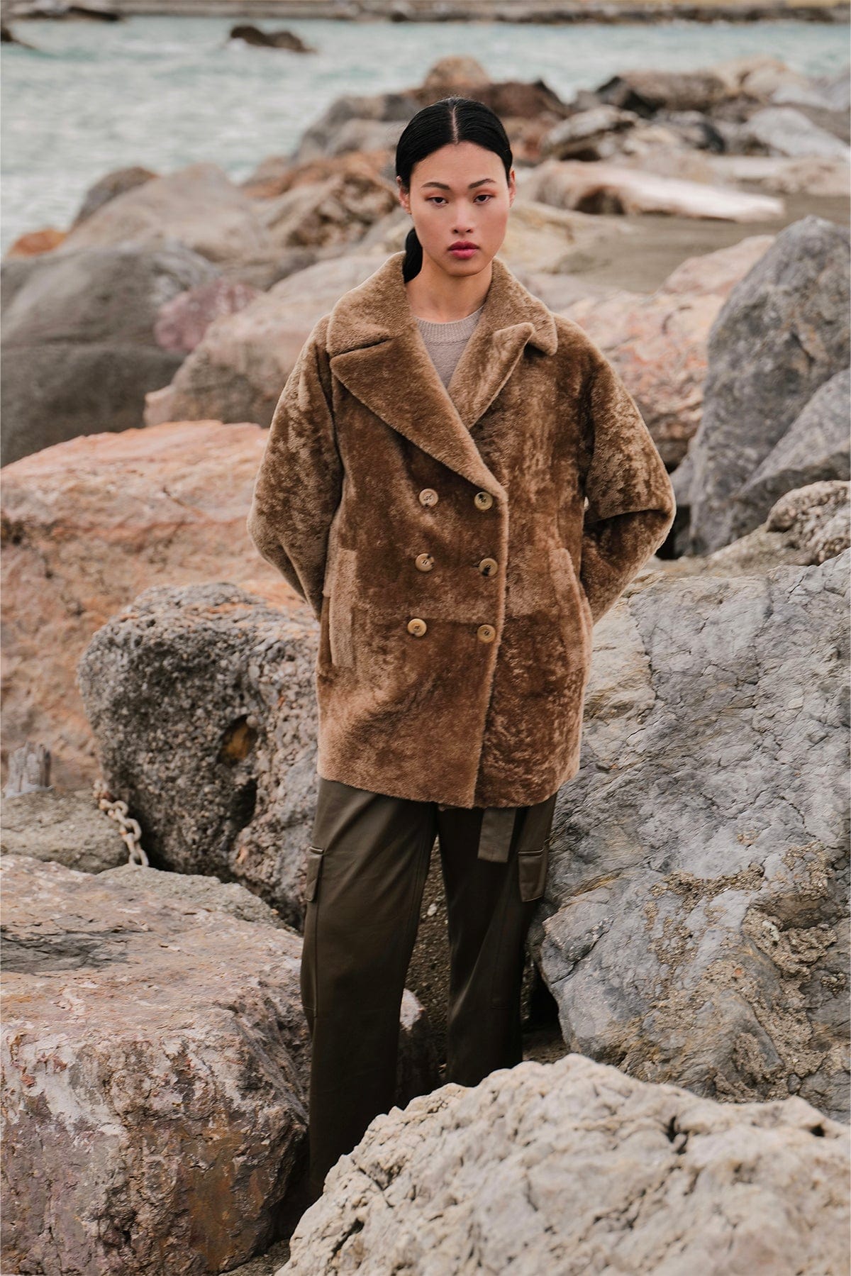 BLANCHA GIACCONE  MASTICE / 38 Montone doppiopetto donna Blancha Merinillo color mastice