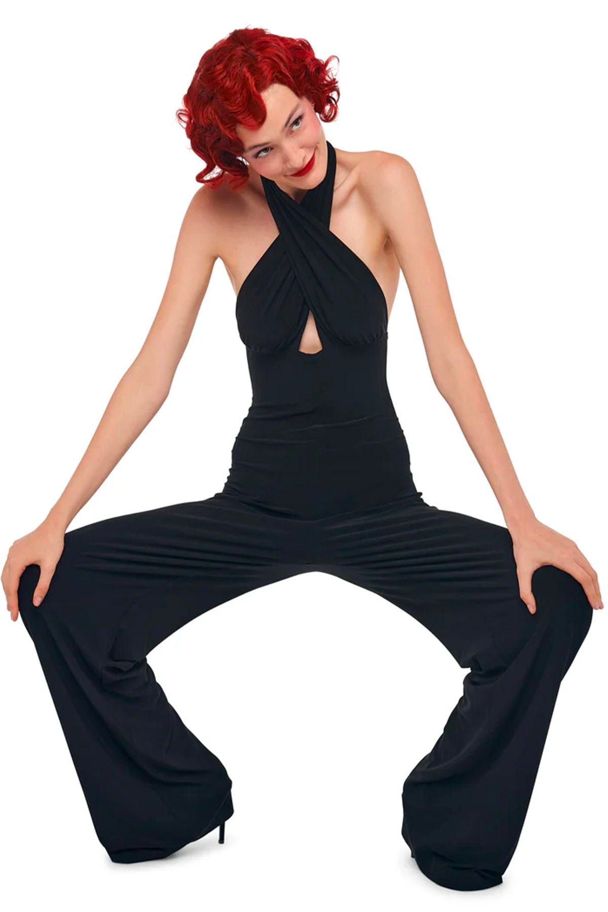 Colzani Boutique TUTA SALOPETTE  Cross halter straight leg jumpsuit Norma Kamali