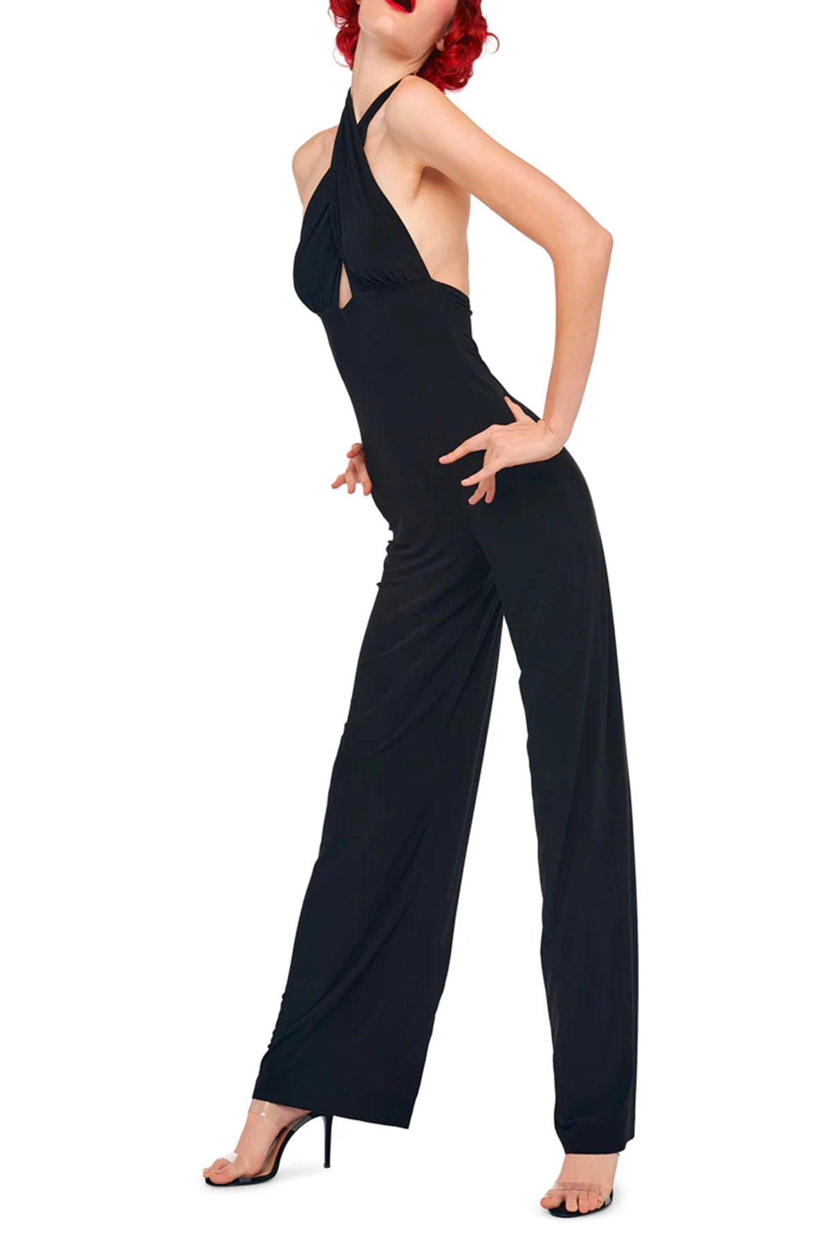 Colzani Boutique TUTA SALOPETTE  Cross halter straight leg jumpsuit Norma Kamali