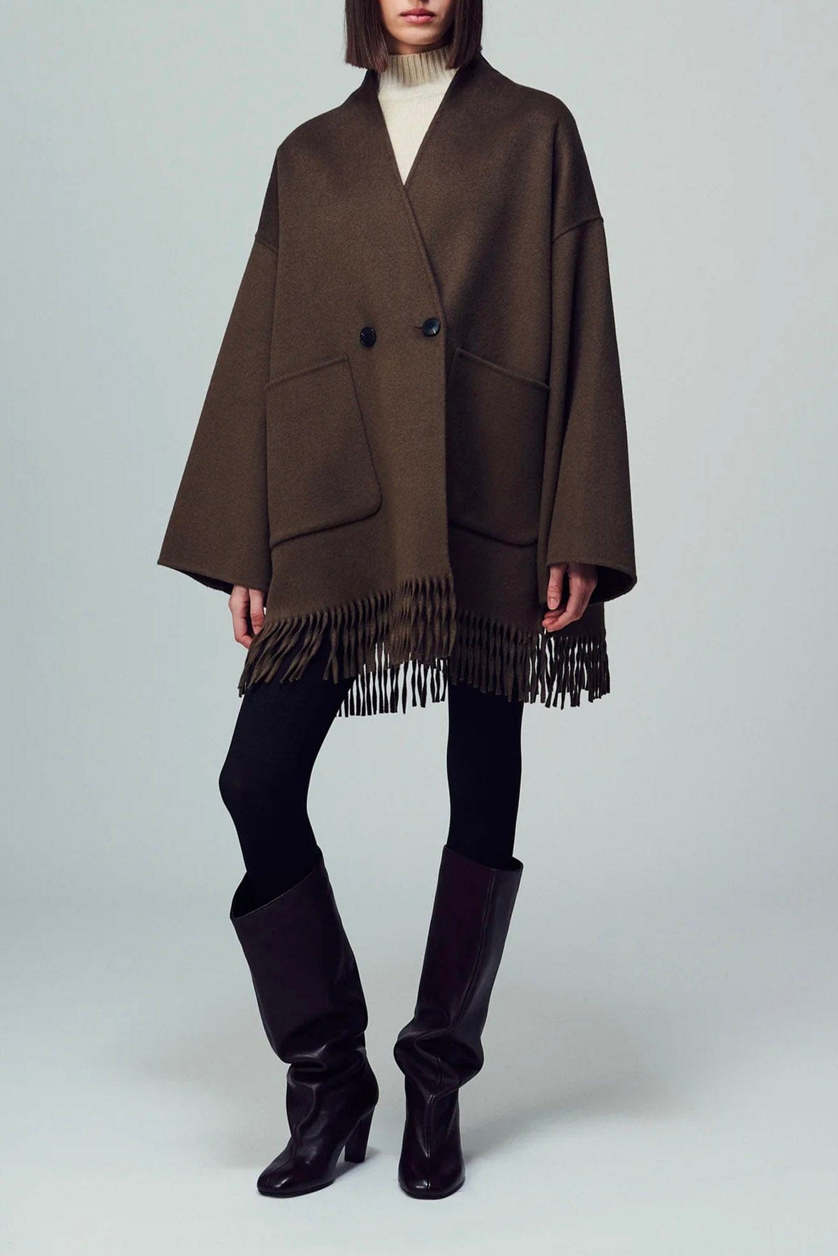 DYNAMIS STUDIO MANTELLO-MANTELLA  MARRONE / 36 Capptto marrone con frange The Dynamis Studio Lyon