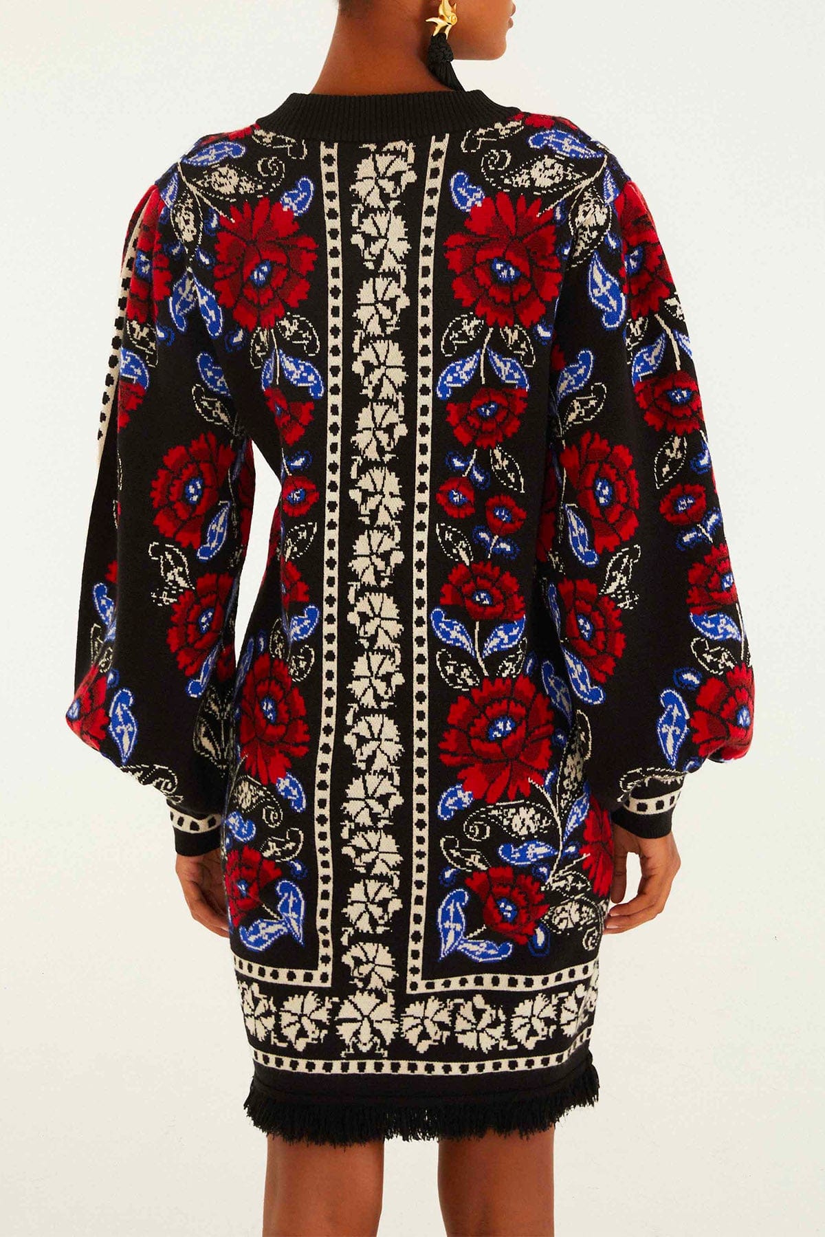 FARM RIO ABITO  Abito in maglia fantasia rose rosse Farm Rio