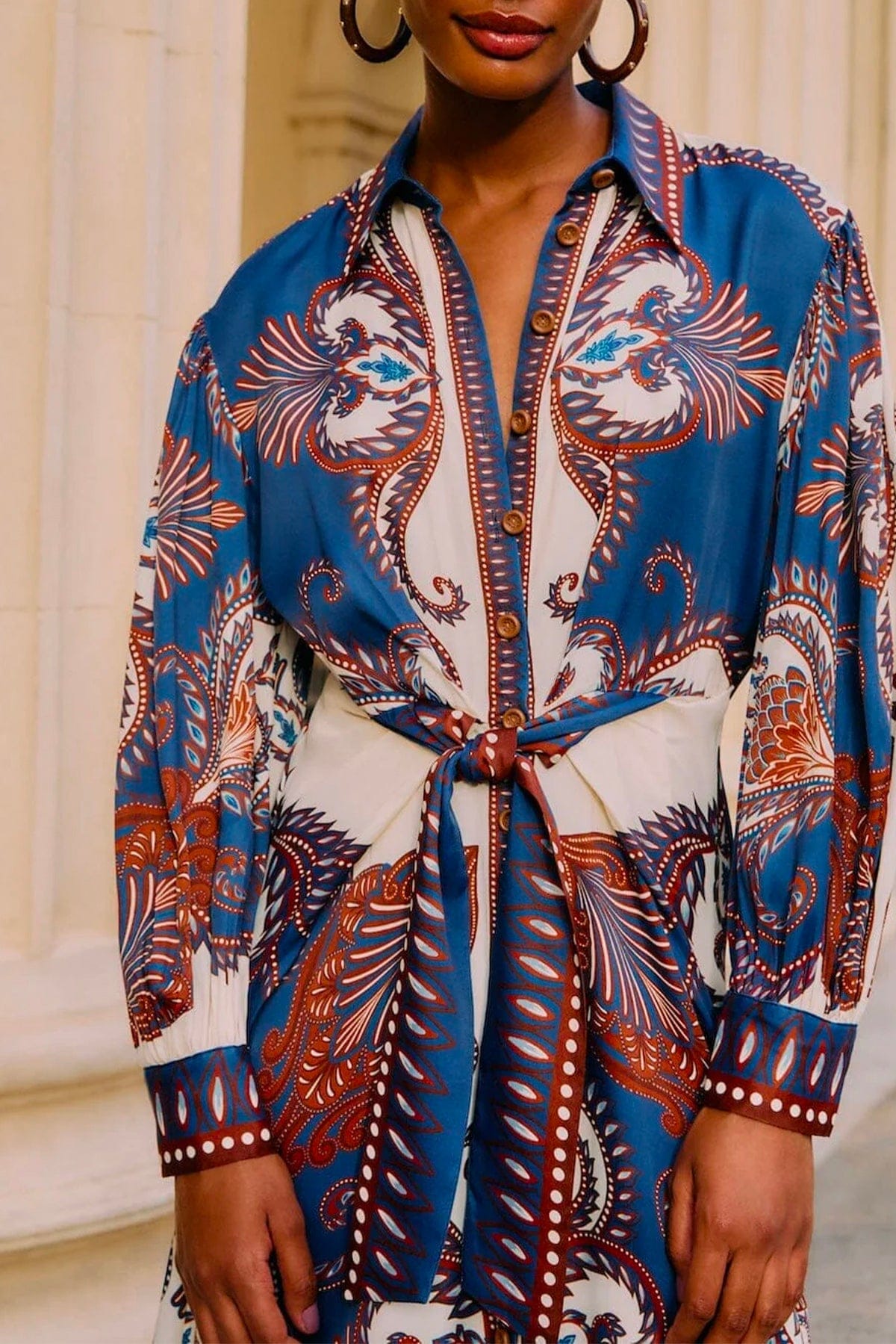 FARM RIO ABITO  Arabesque scarf blue midi dress Farm Rio