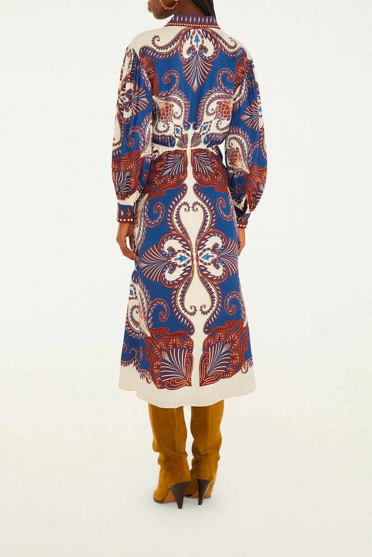 FARM RIO ABITO  Arabesque scarf blue midi dress Farm Rio