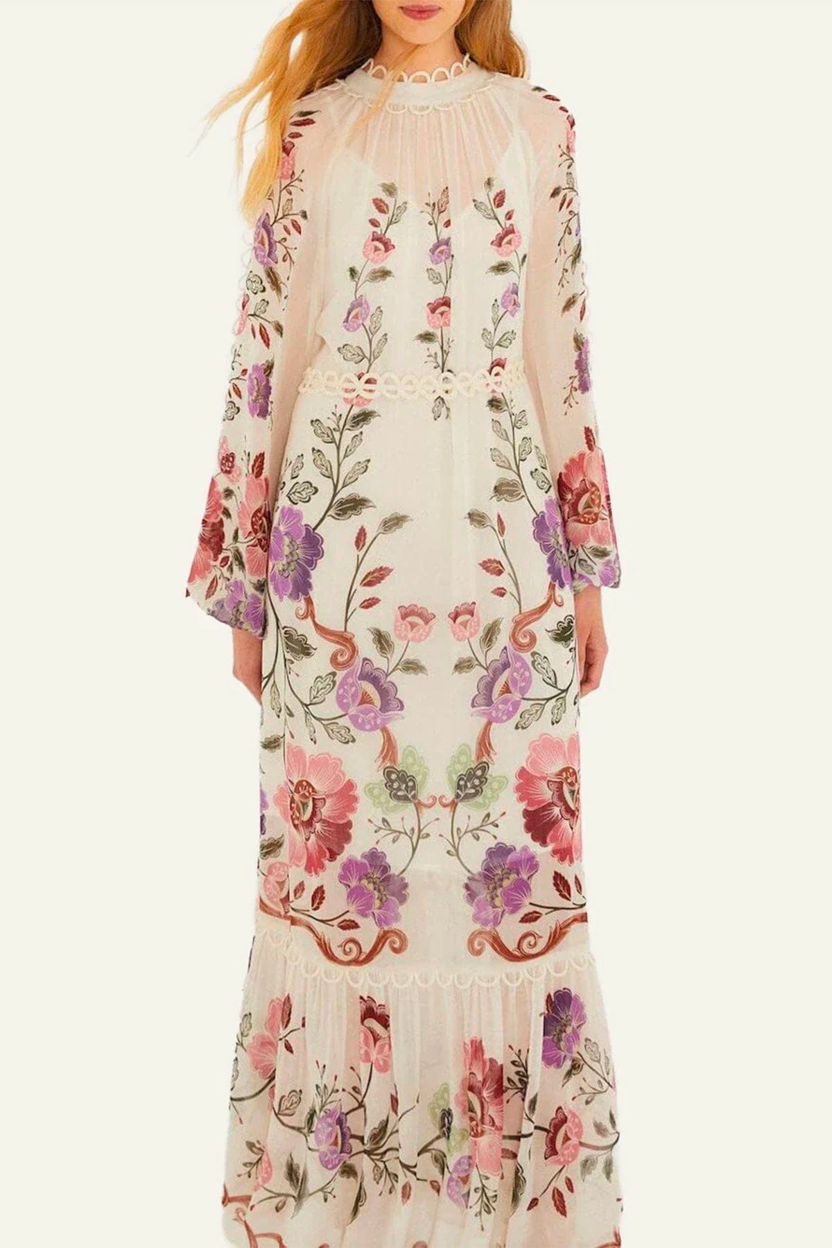 FARM RIO ABITO  BIANCO / XXS Rococo flowers cream mini dress Farm Rio