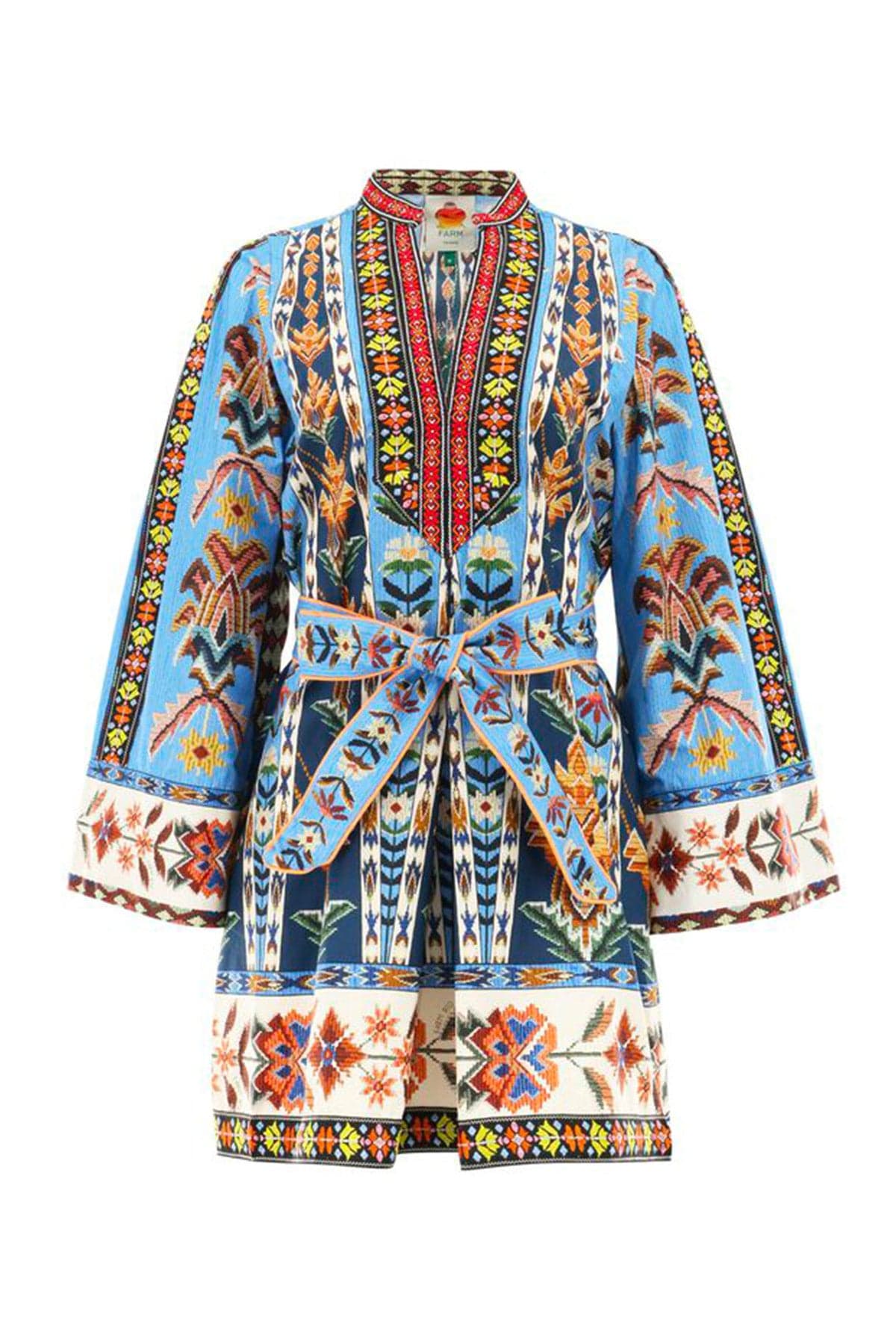 FARM RIO ABITO  Embroidered tapestry blue mini dress Farm rio