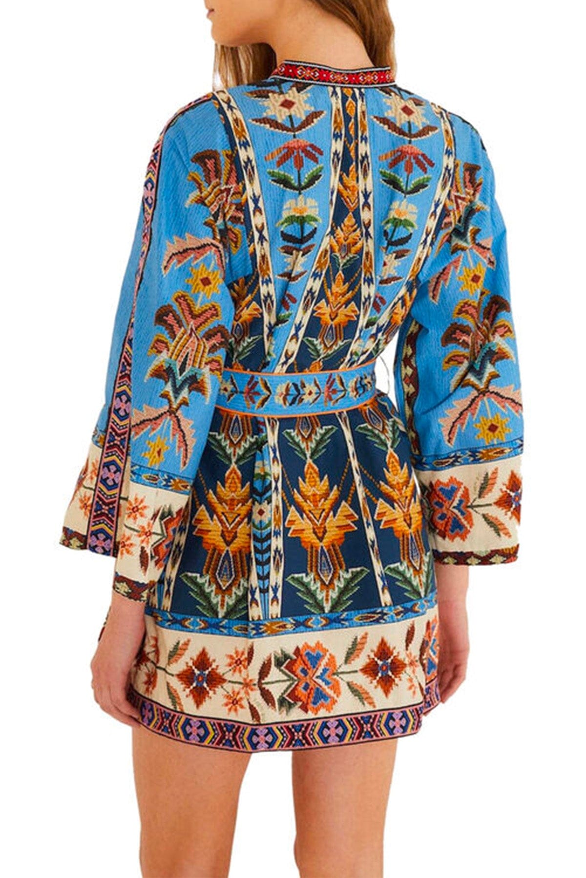 FARM RIO ABITO  Embroidered tapestry blue mini dress Farm rio