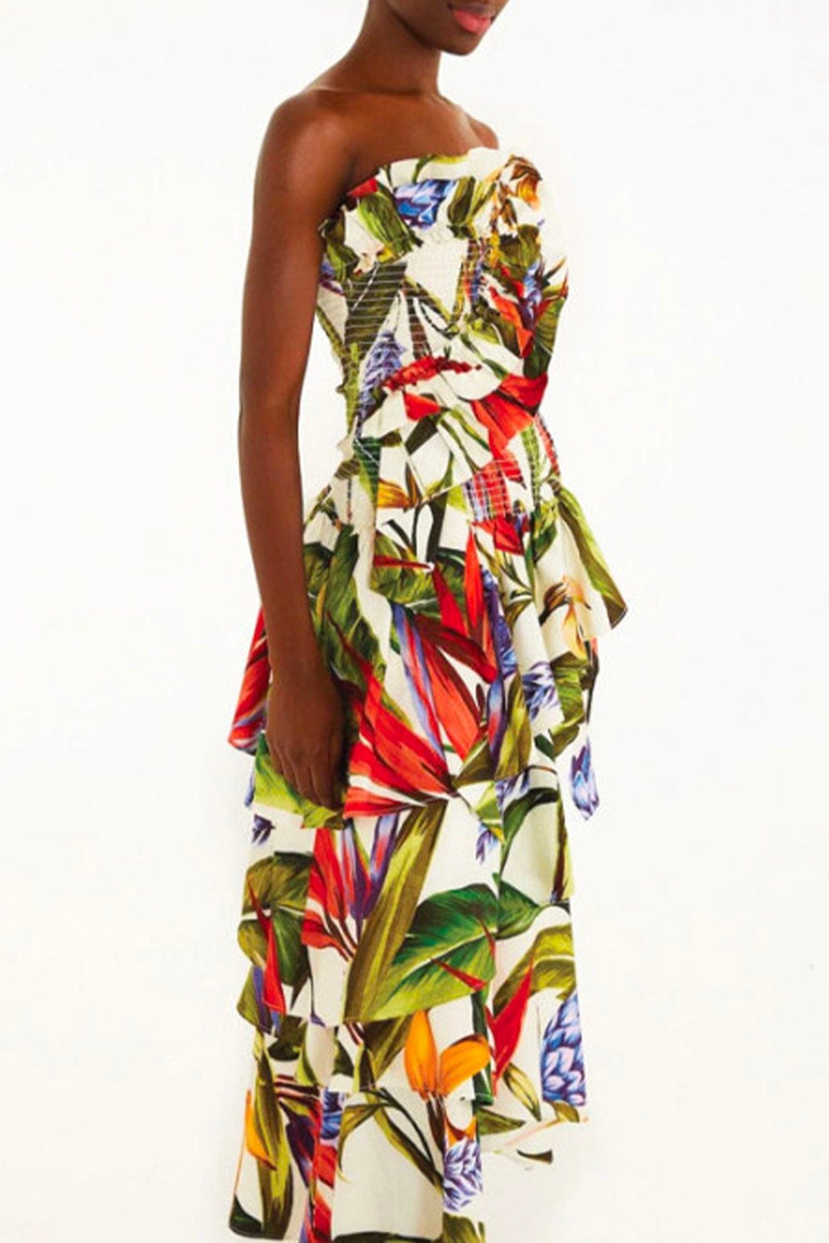 FARM RIO ABITO  Florart sand strapless maxi dress Farm Rio