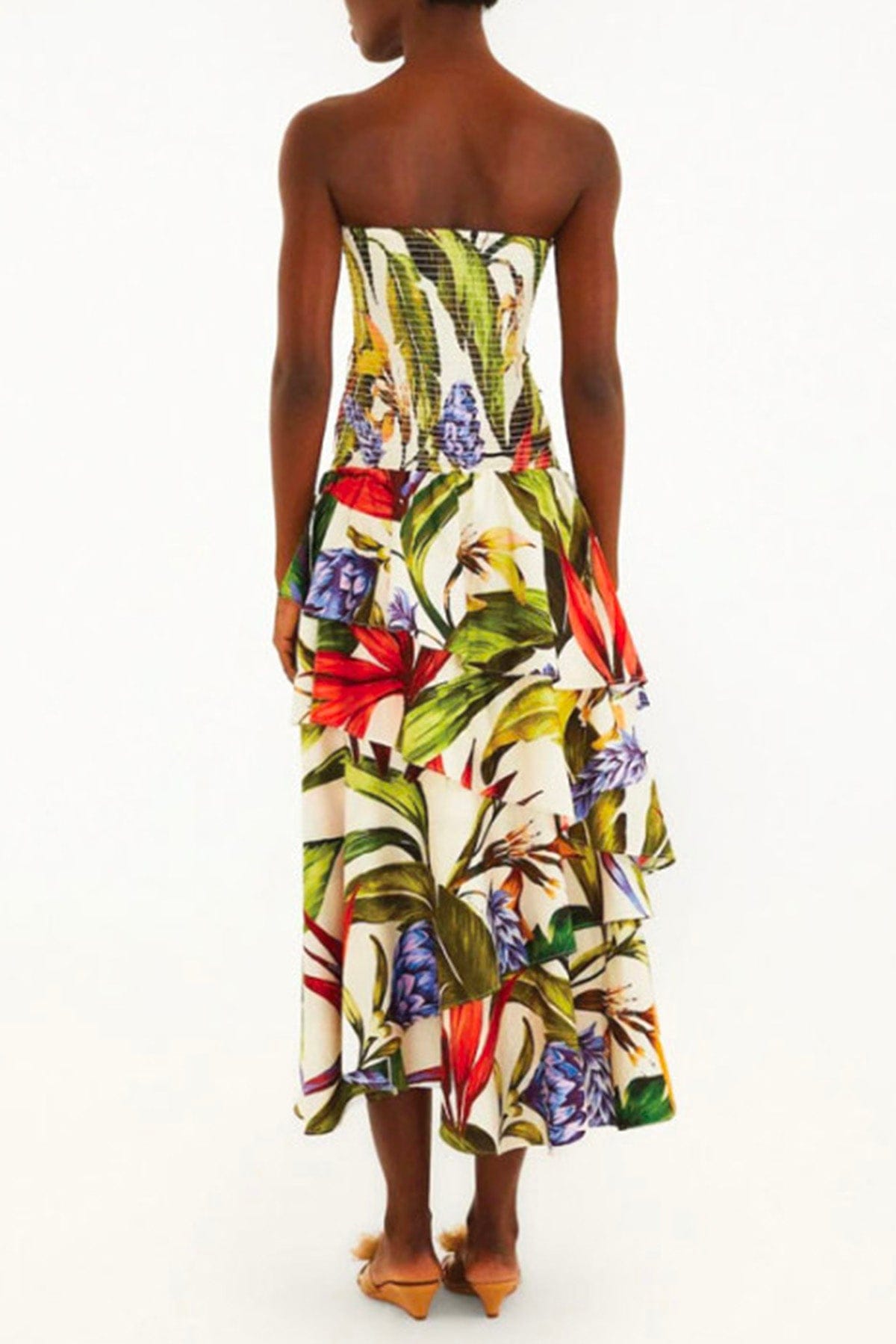 FARM RIO ABITO  Florart sand strapless maxi dress Farm Rio