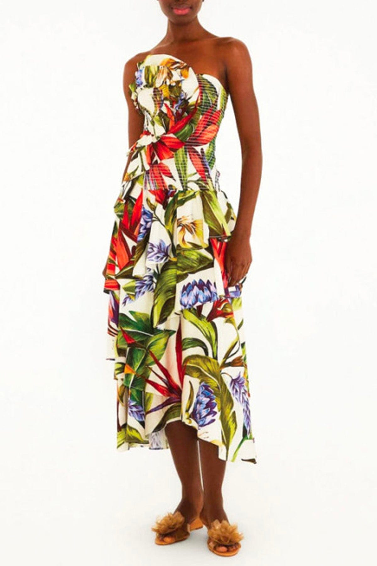 FARM RIO ABITO  FLOREALE / XXS Florart sand strapless maxi dress Farm Rio