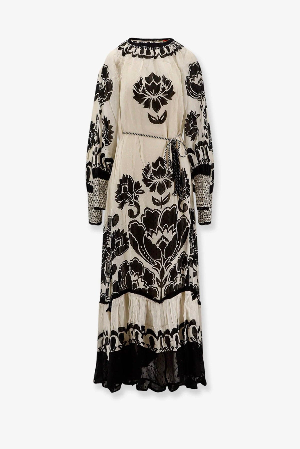 FARM RIO ABITO  FONDO BIANCO RICAMI NERI / XXS Vestito lungo floreale donna bianco e nero Farm Rio