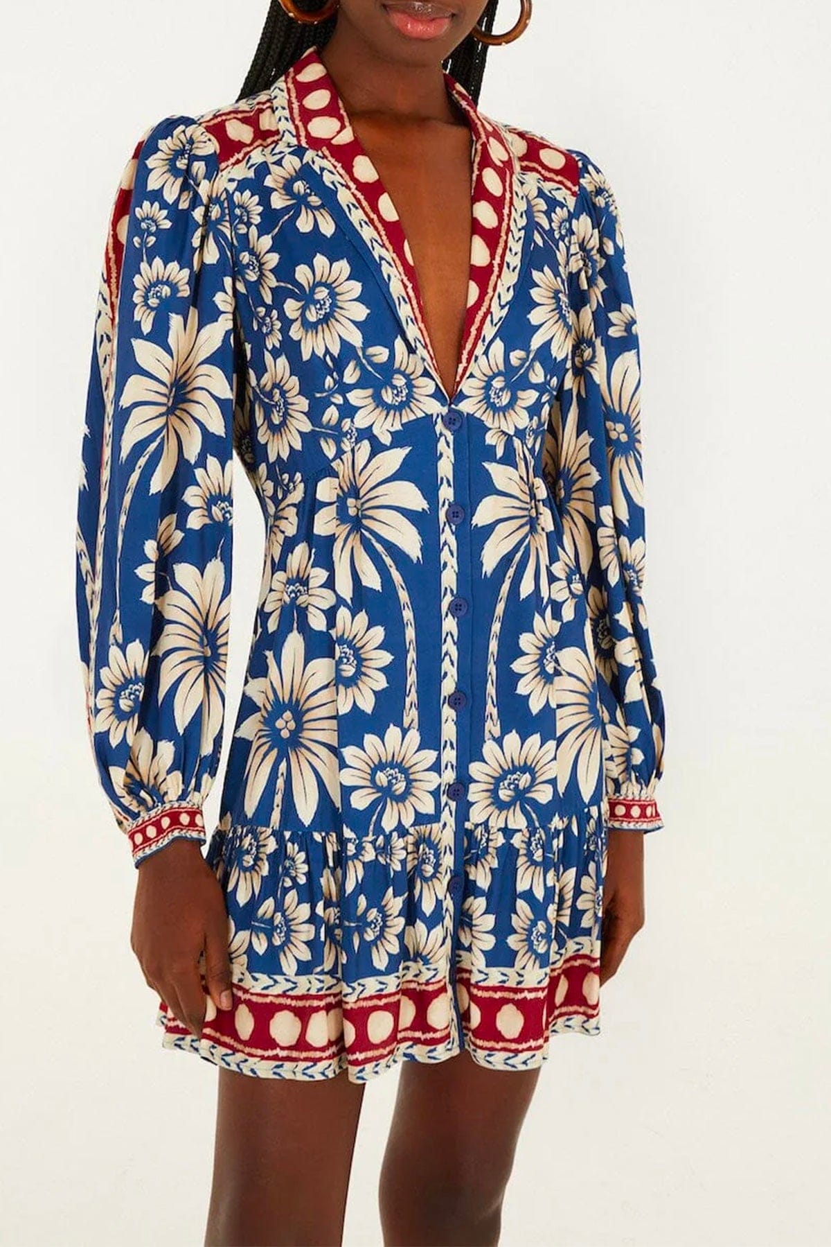 FARM RIO ABITO  FONDO BLU FIORATO / XXS Luna blue long sleeve mini dress Farm Rio
