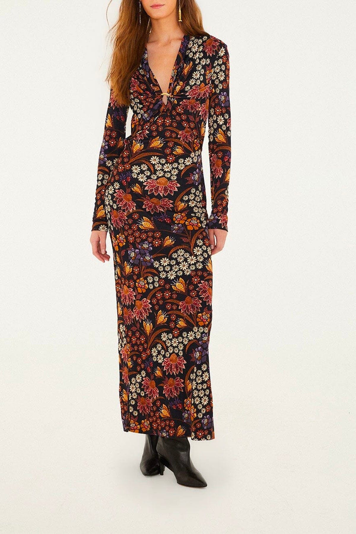 FARM RIO ABITO  FONDO NERO / XXS Lili Black long sleeve maxi dress Farm Rio