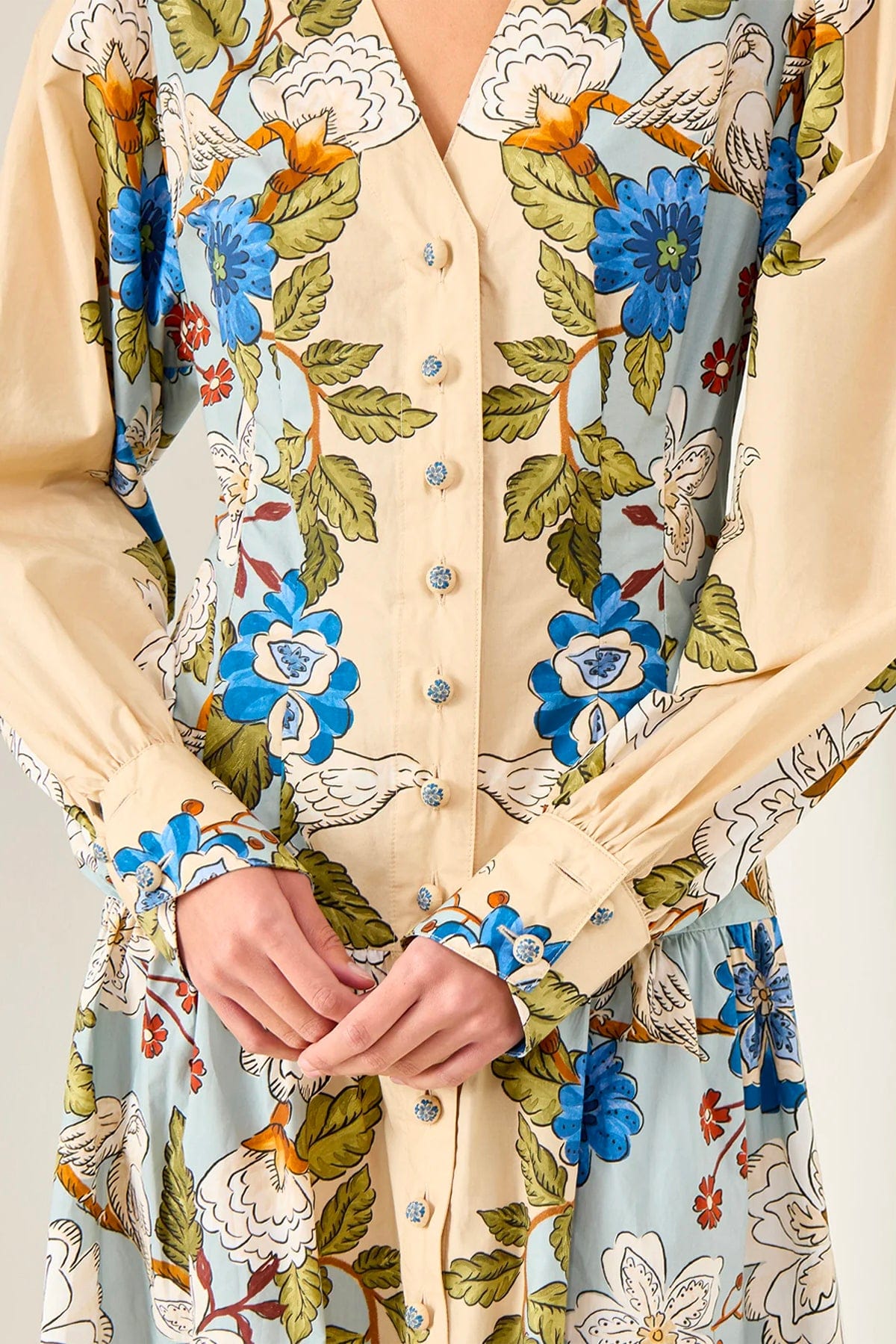 FARM RIO ABITO  Garden scarf blue long sleeve midi dress Farm Rio