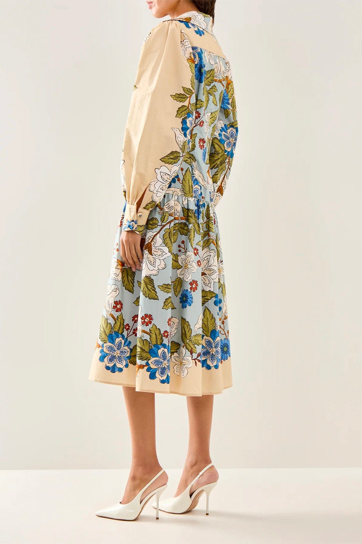 FARM RIO ABITO  FONDO BIANCO / XXS Garden scarf blue long sleeve midi dress Farm Rio