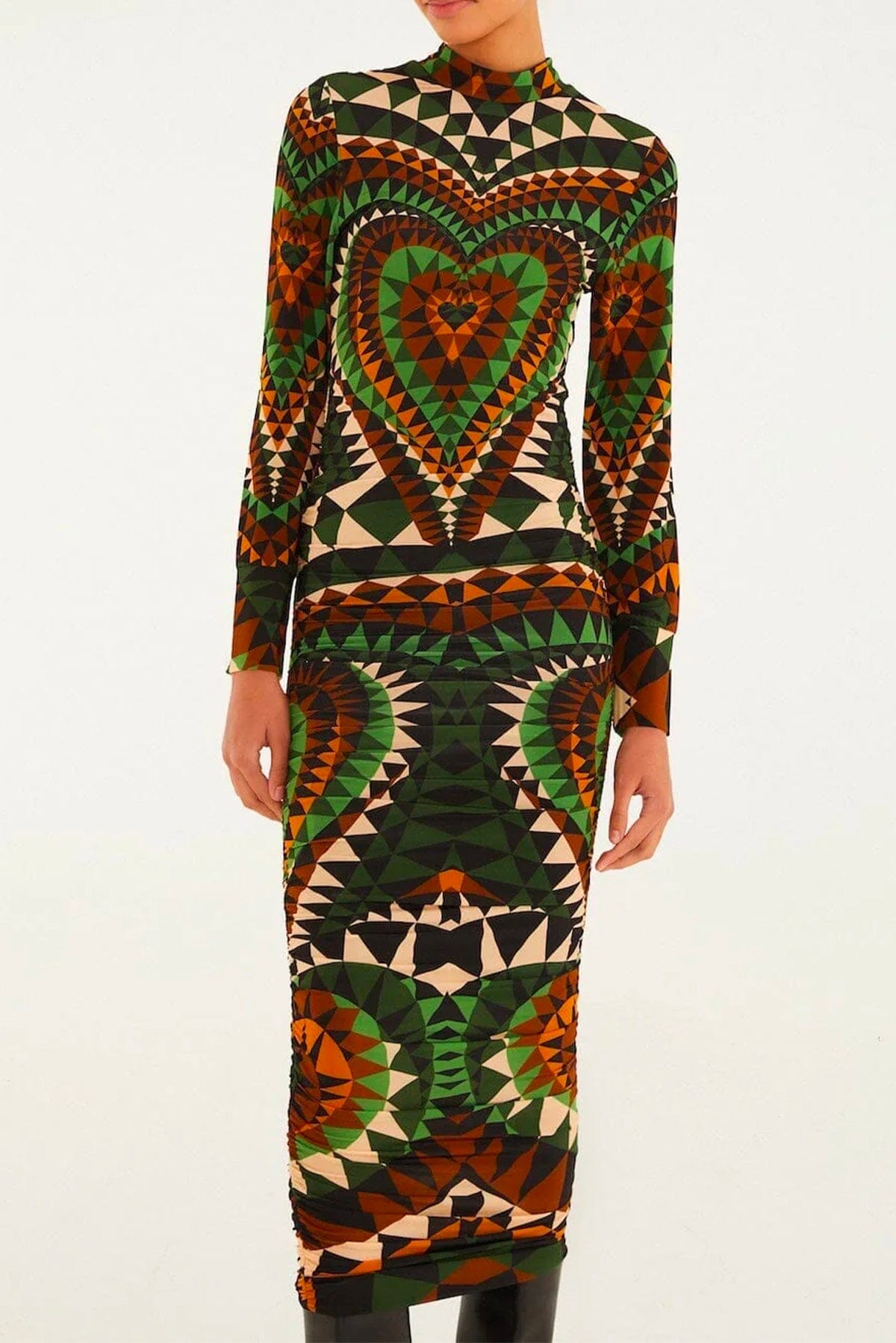 FARM RIO ABITO  VERDE / XXS Heart deco green jersey midi dress Farm Rio