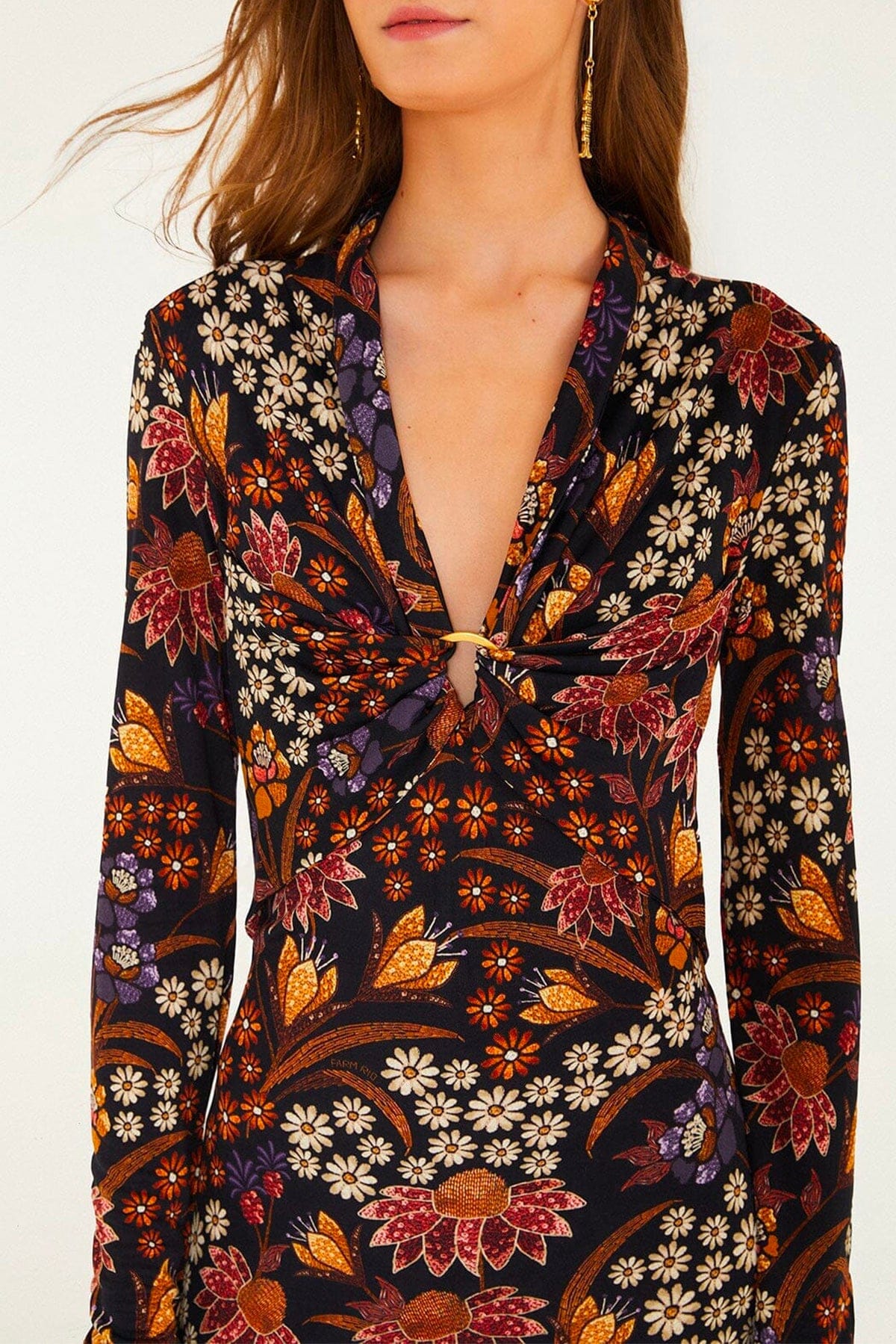FARM RIO ABITO  Lili Black long sleeve maxi dress Farm Rio