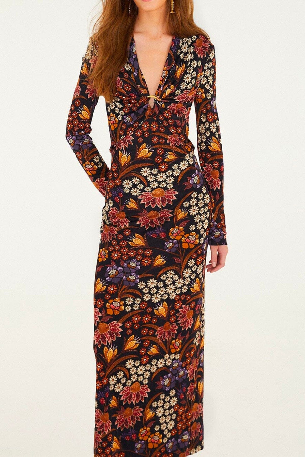 FARM RIO ABITO  FONDO NERO / XXS Lili Black long sleeve maxi dress Farm Rio