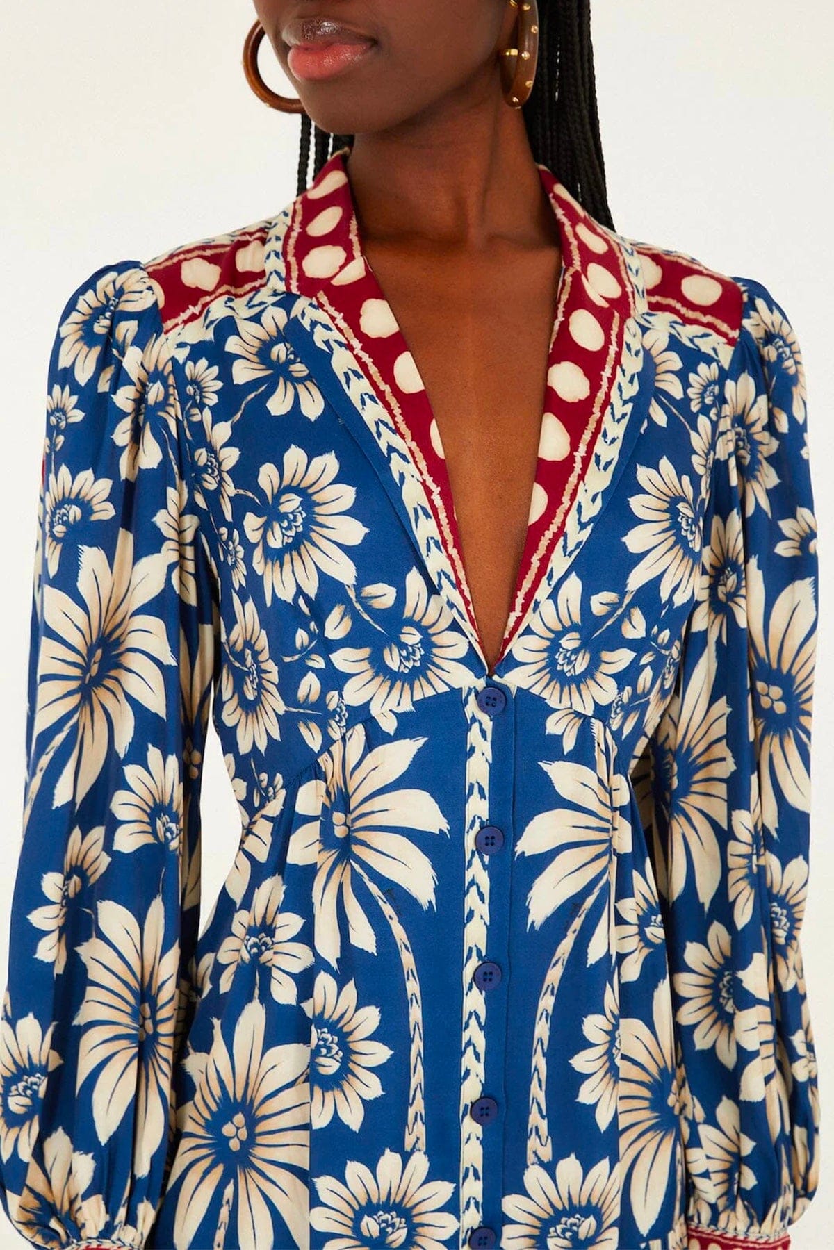 FARM RIO ABITO  Luna blue long sleeve mini dress Farm Rio