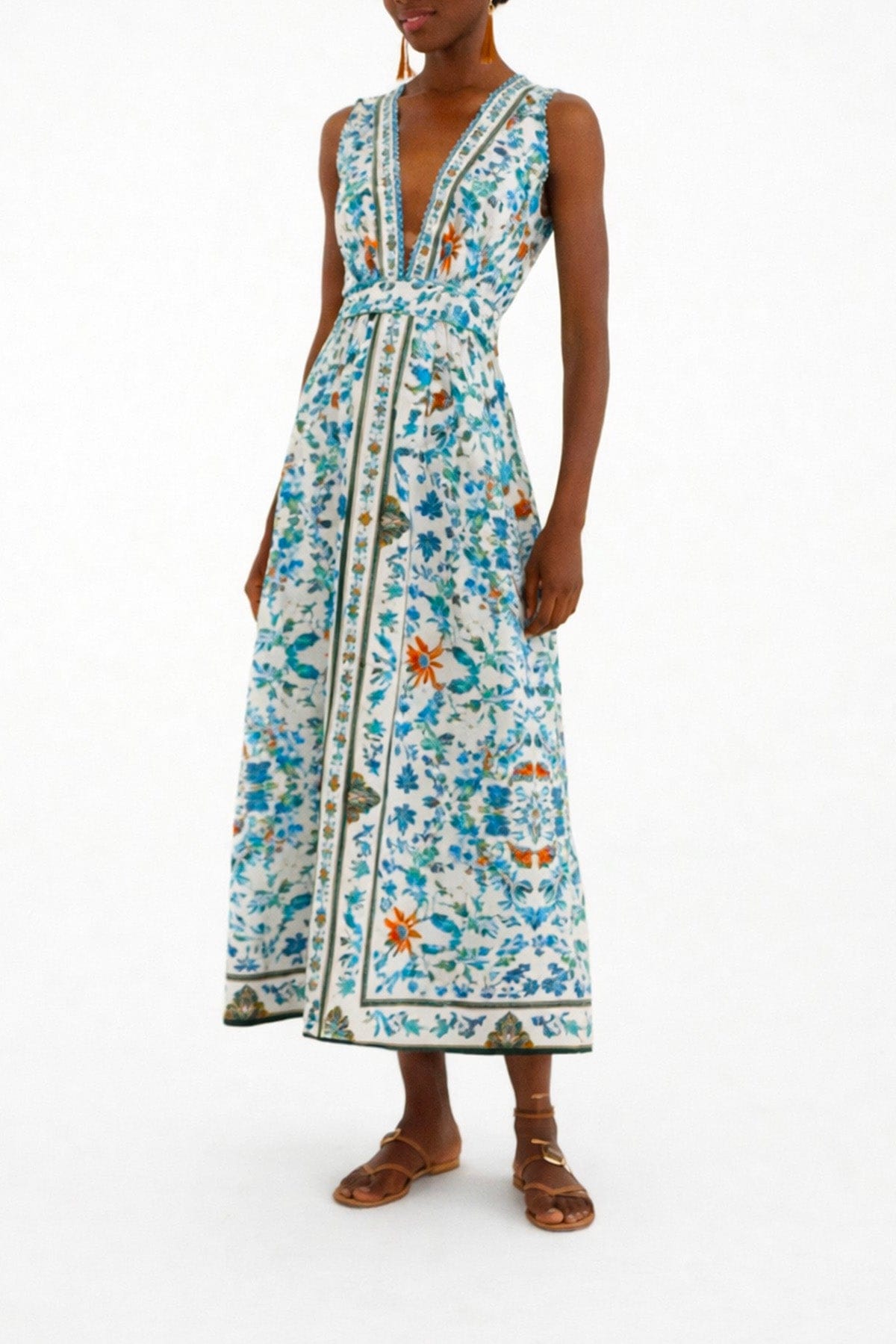 FARM RIO ABITO  OFF WHITE FLORAL / XXS Flora tile off white midi dress Farm Rio