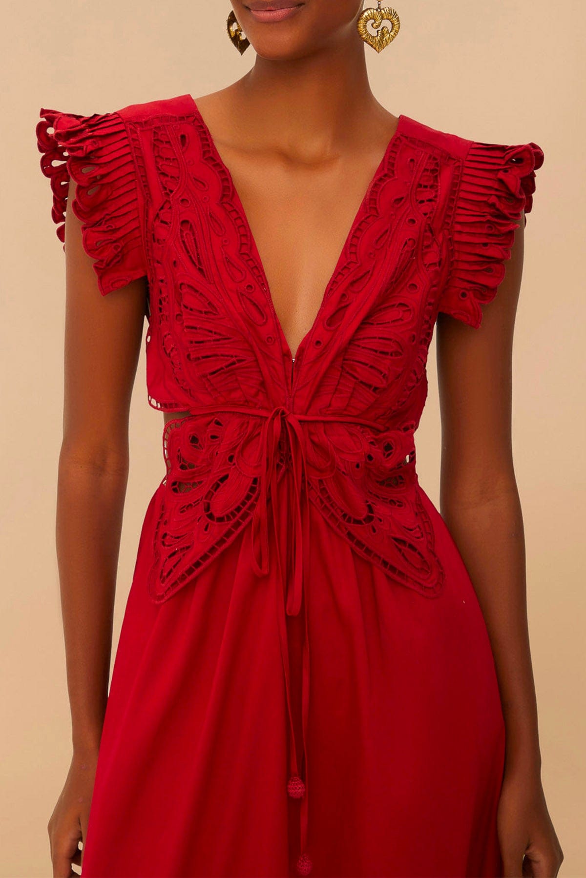 FARM RIO ABITO  ROSSO / XXS Red Butterfly Midi Dress