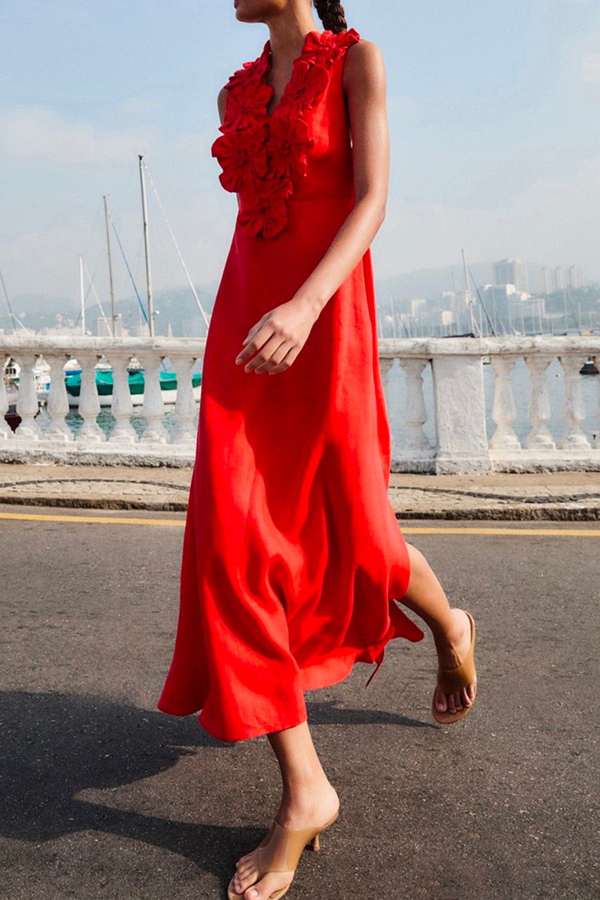 FARM RIO ABITO  ROSSO / XXS Red sleeveless midi dress Farm Rio