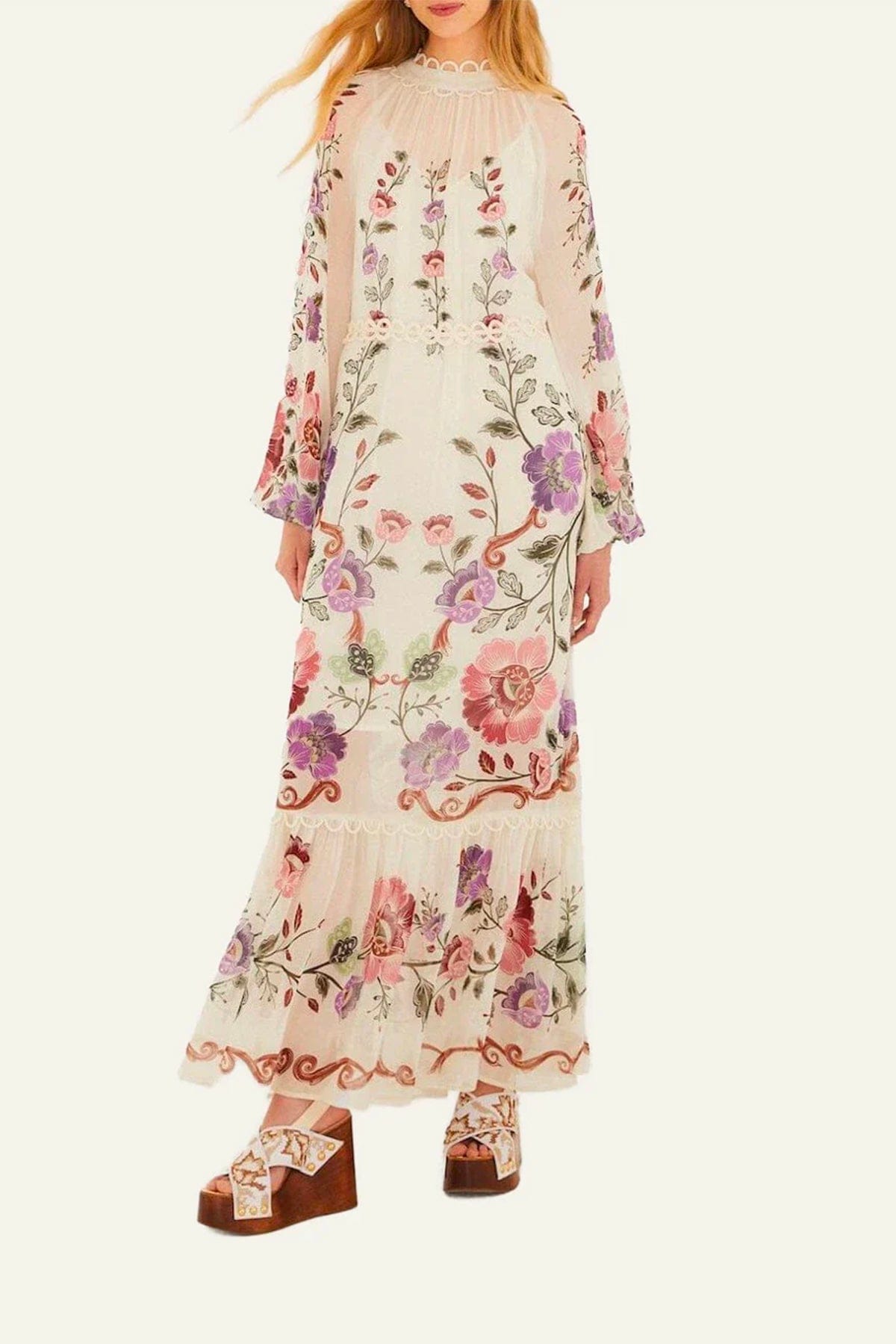 FARM RIO ABITO  BIANCO / XXS Rococo flowers cream mini dress Farm Rio