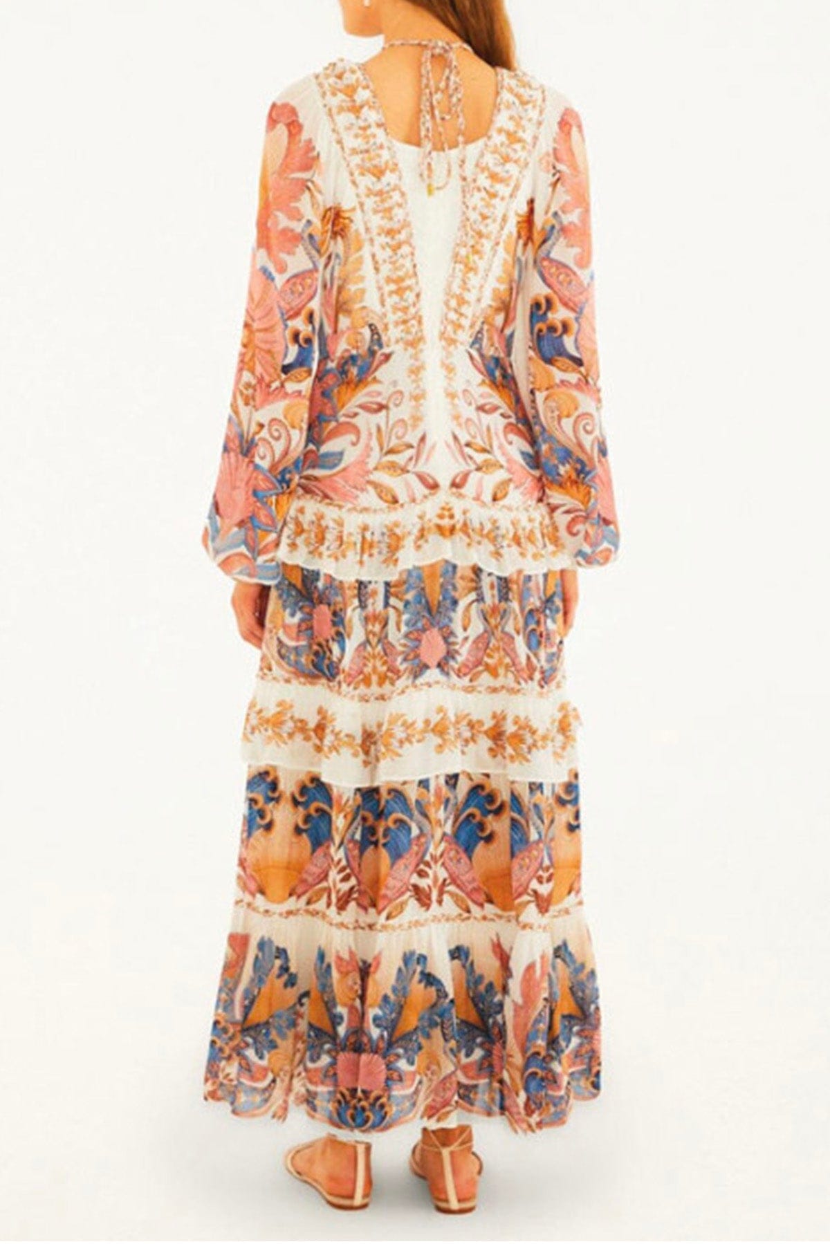 FARM RIO ABITO  Sea garden off-white  braid details long dress Farm Rio