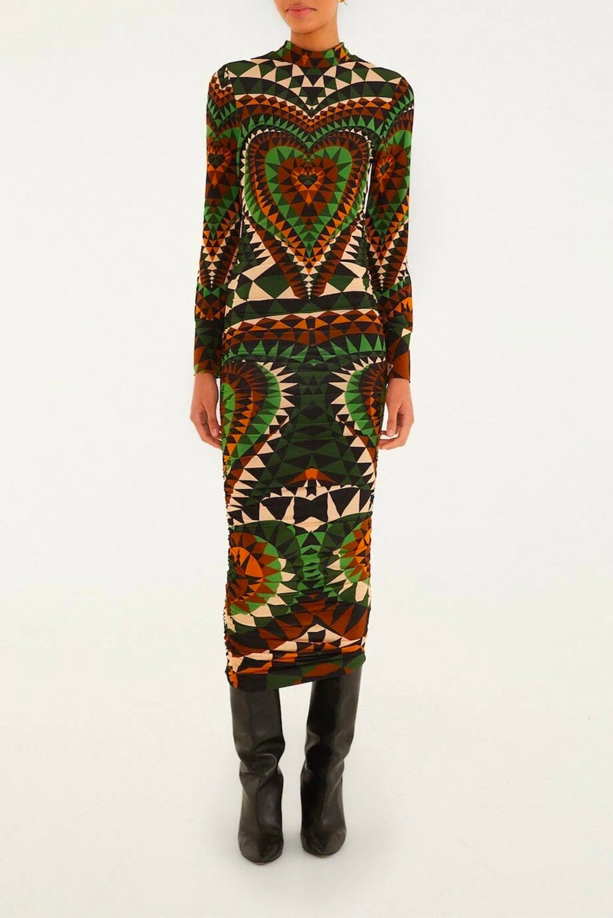 FARM RIO ABITO  VERDE / XXS Heart deco green jersey midi dress Farm Rio