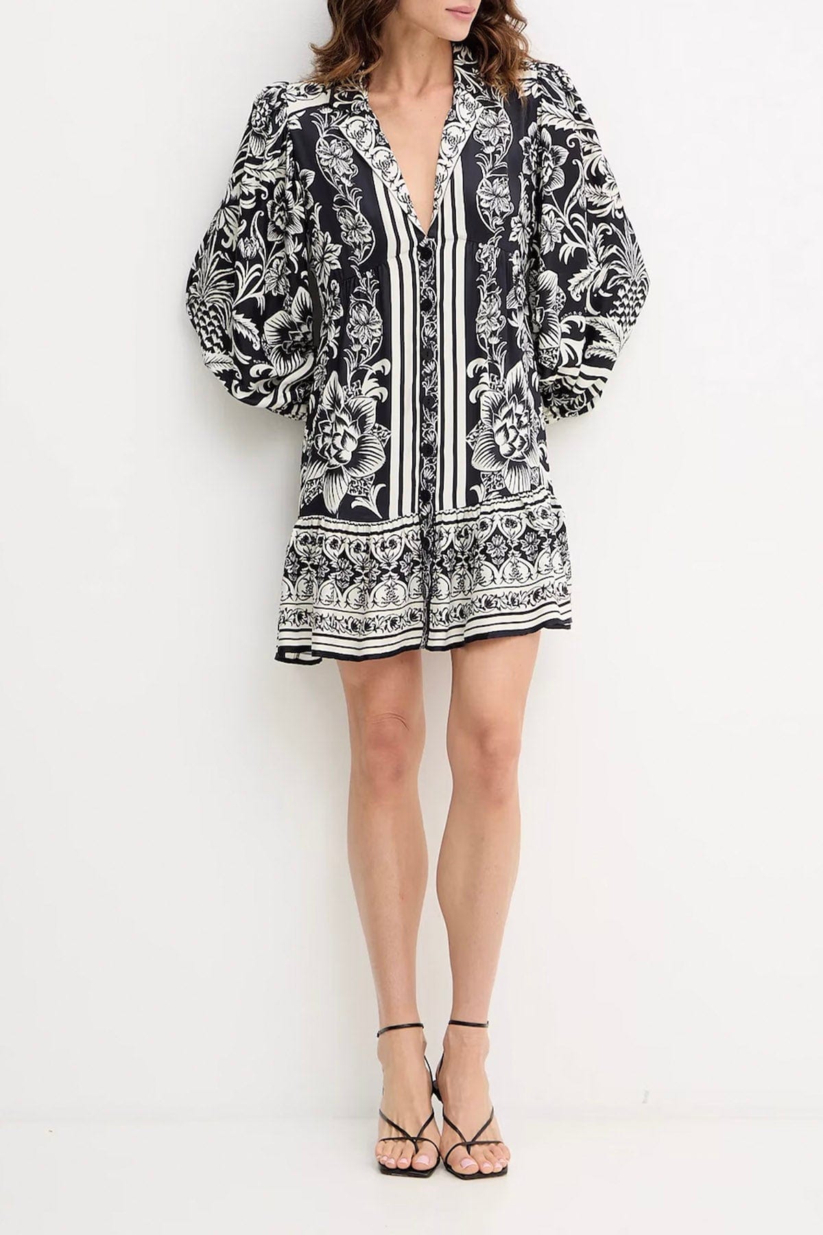 FARM RIO ABITO  Vestito corto fantasia a fiori bianco e nero Farm Rio