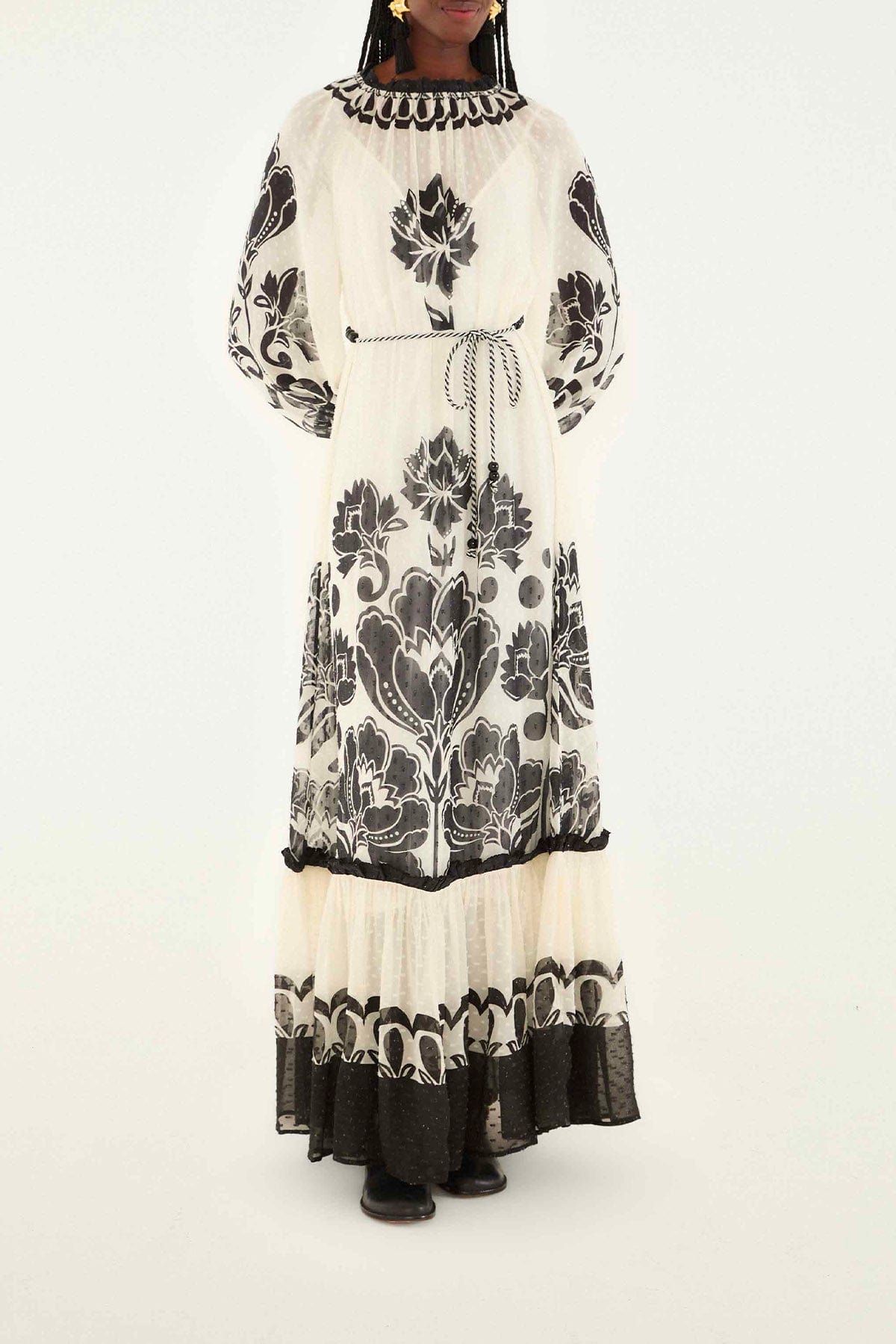 FARM RIO ABITO  Vestito lungo floreale donna bianco e nero Farm Rio