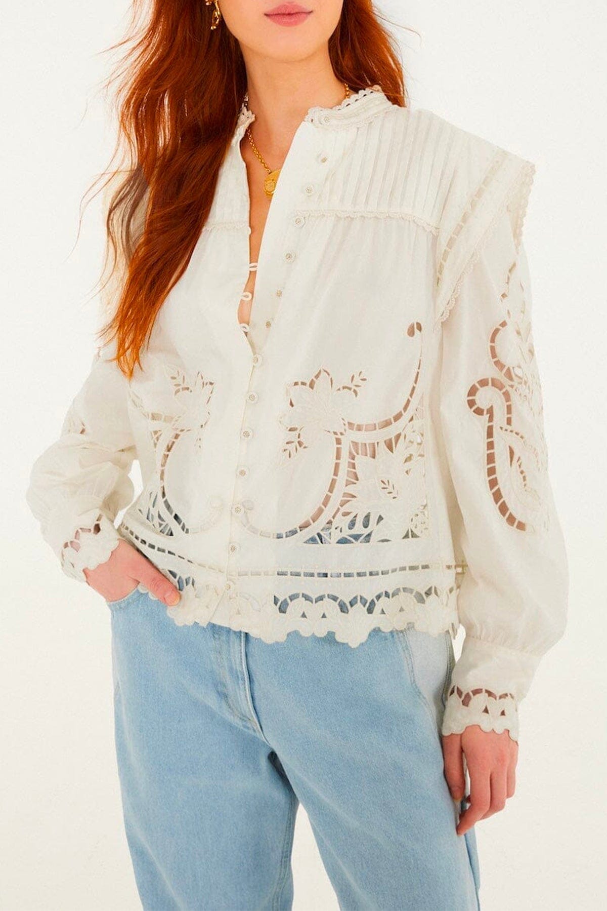 FARM RIO BLUSA BIANCO / XXS Off-white richelieu blouse Farm Rio