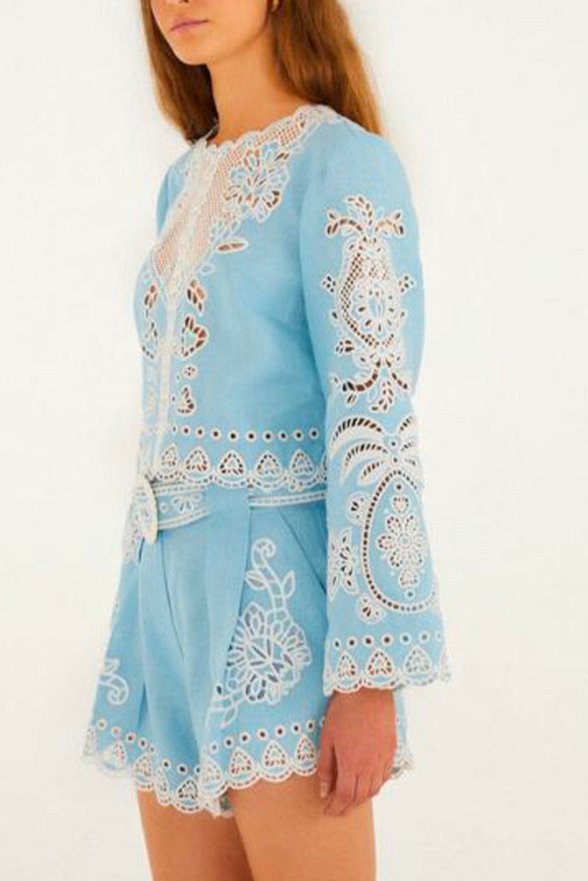 FARM RIO BLUSA BLUE / XXS Romantic richelieu blouse Farm Rio