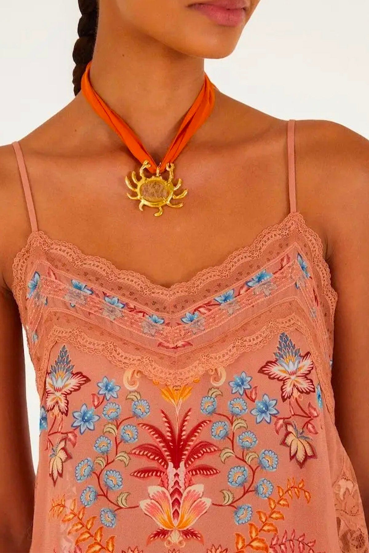 FARM RIO BLUSA Boho enchance mocha ties blouse