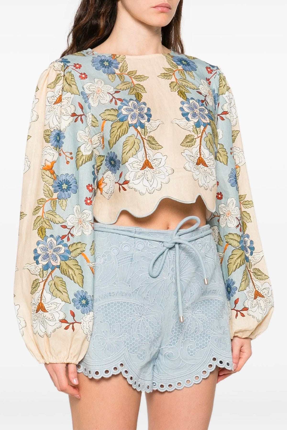 FARM RIO BLUSA FONDO BIANCO / XXS Farden scarf blue long sleeve blouse Farm Rio