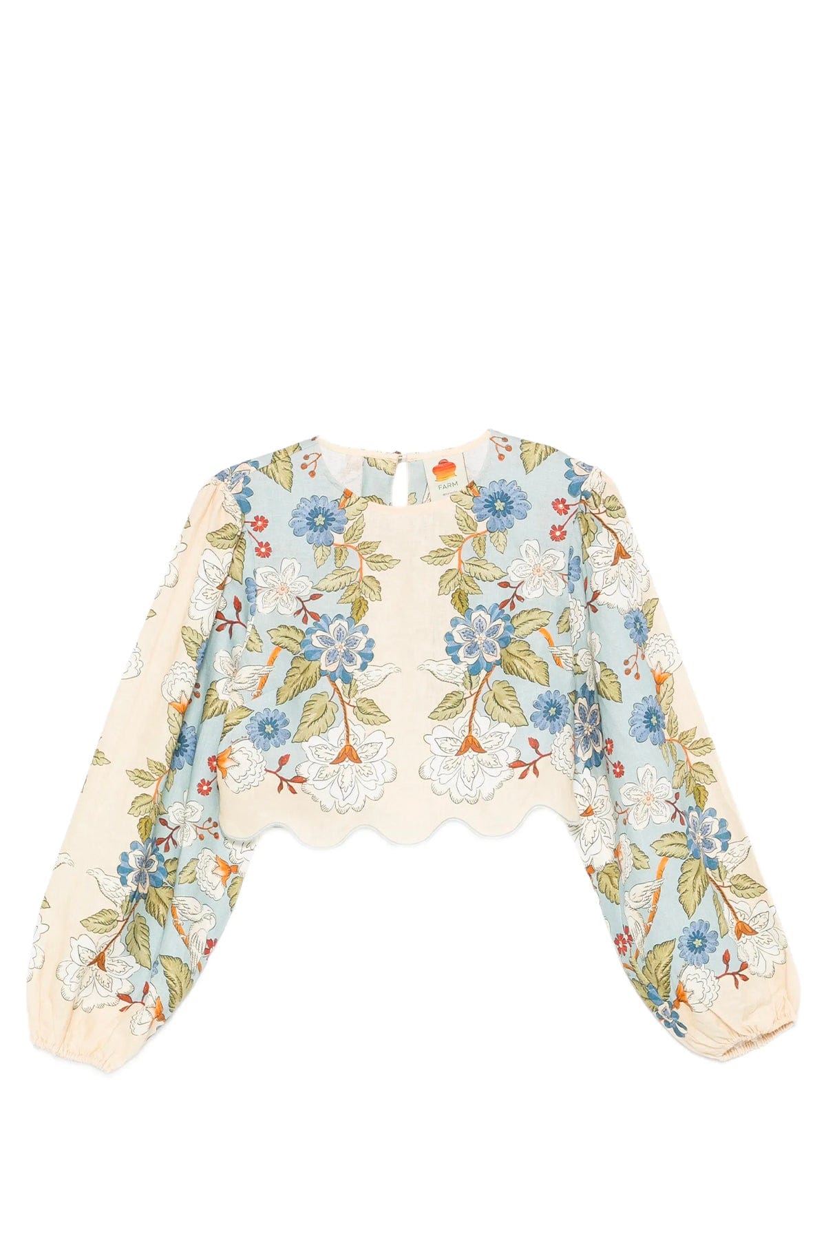 FARM RIO BLUSA FONDO BIANCO / XXS Farden scarf blue long sleeve blouse Farm Rio