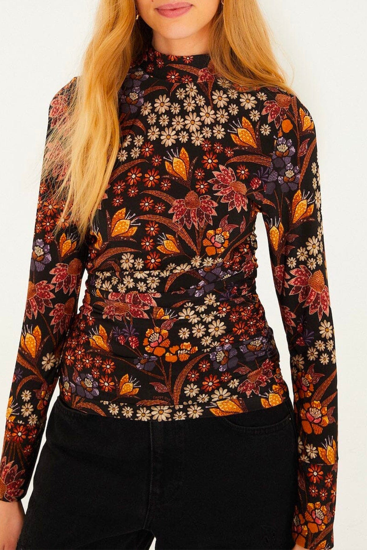 FARM RIO BLUSA FONDO NERO / XXS Lili black jersey blouse Farm Rio