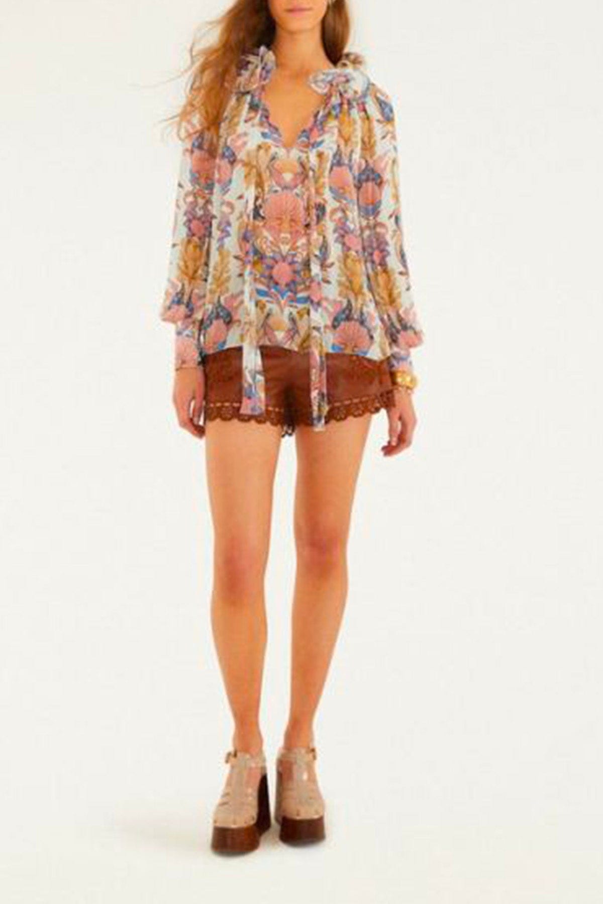 FARM RIO BLUSA GARDEN / XXS Sea garden off-white longs sleeve blouse Farm Rio