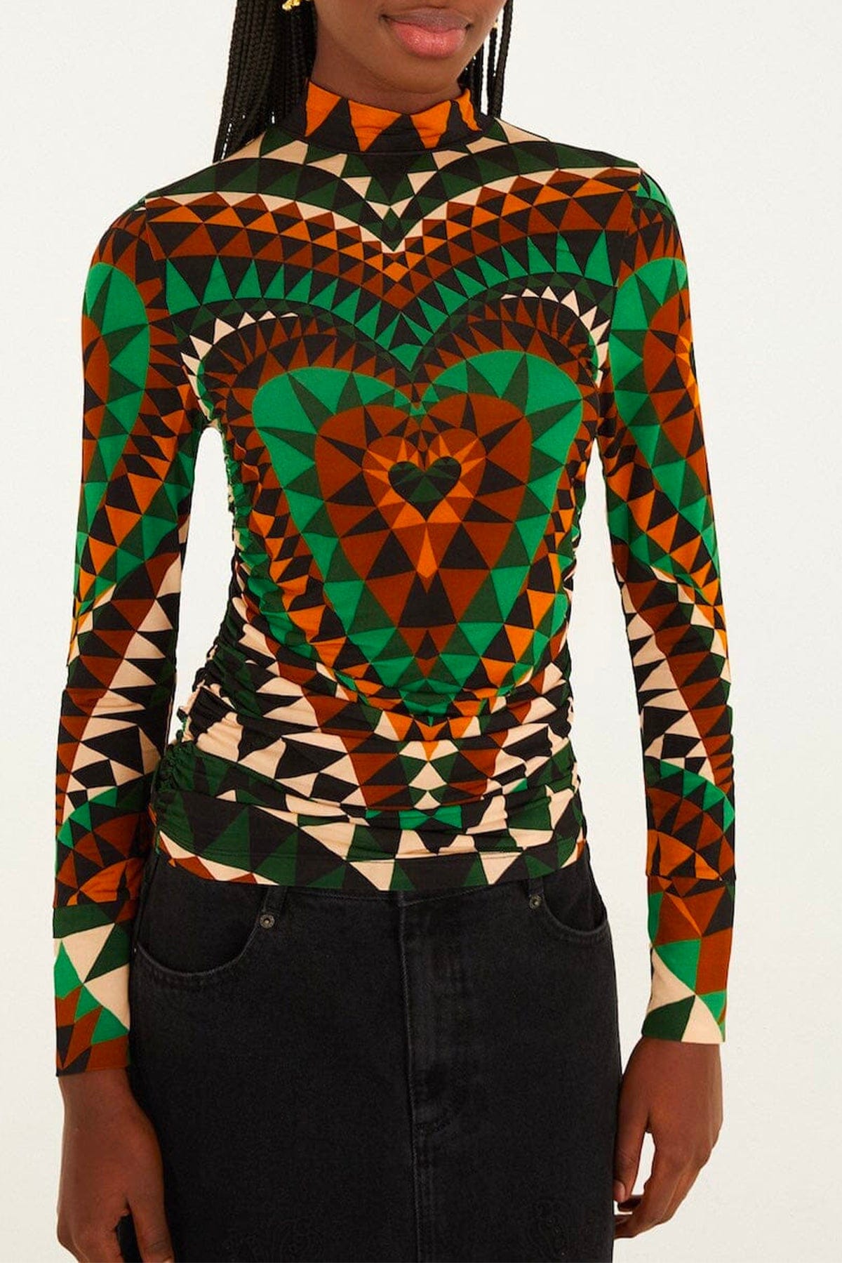 FARM RIO BLUSA Heart deco green jersey blouse Farm Rio