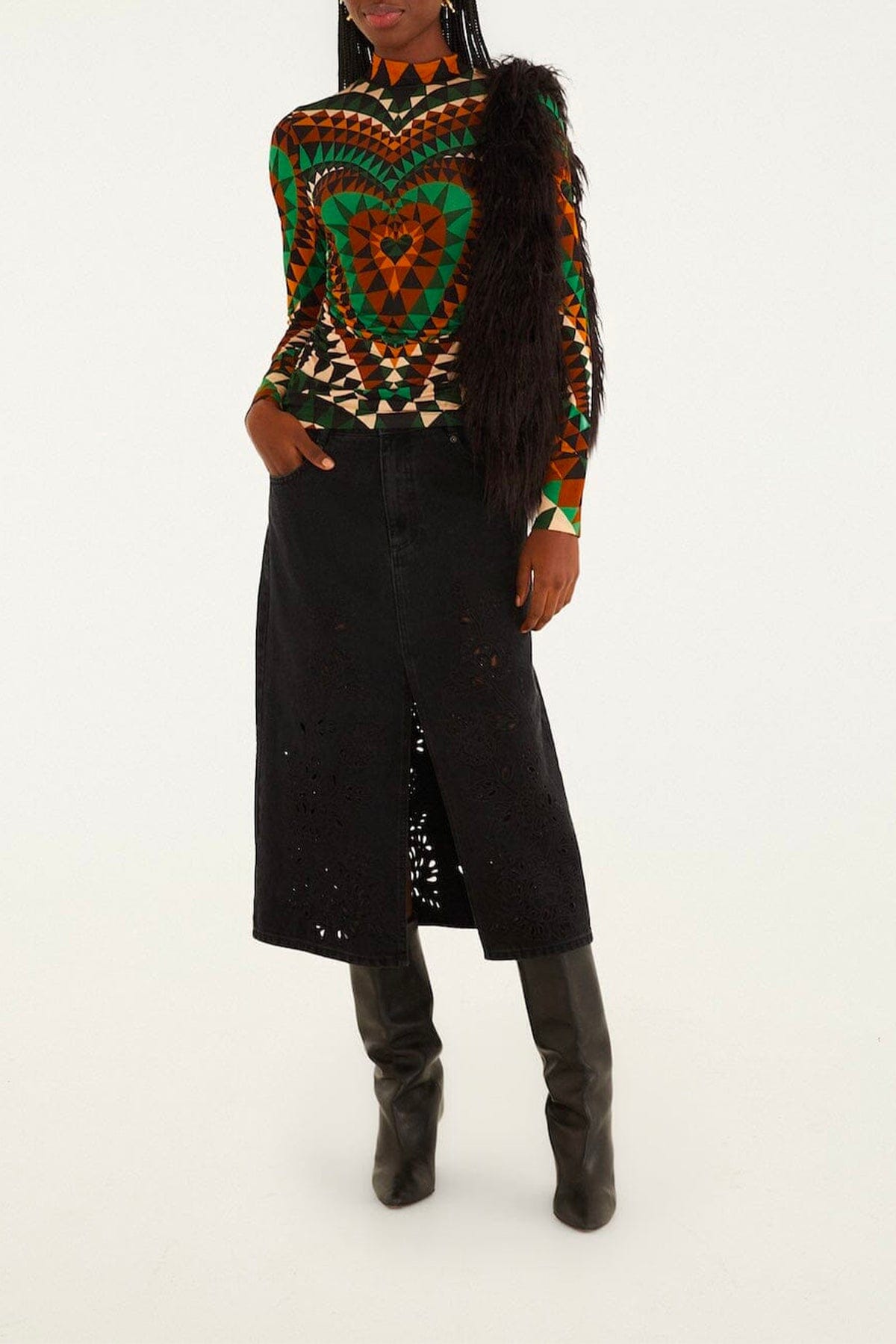 FARM RIO BLUSA Heart deco green jersey blouse Farm Rio