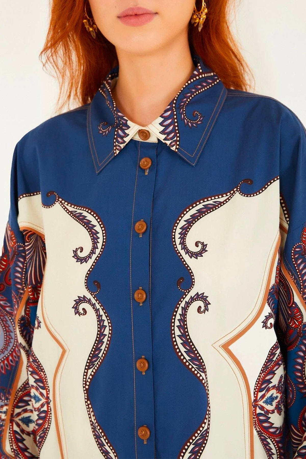 FARM RIO CAMICIA  Arabesque scarf sand long sleeve shirt Farm Rio