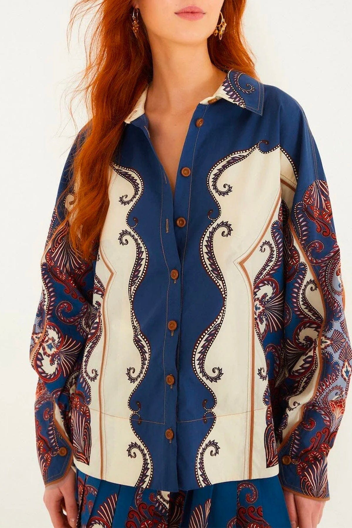 FARM RIO CAMICIA  Arabesque scarf sand long sleeve shirt Farm Rio