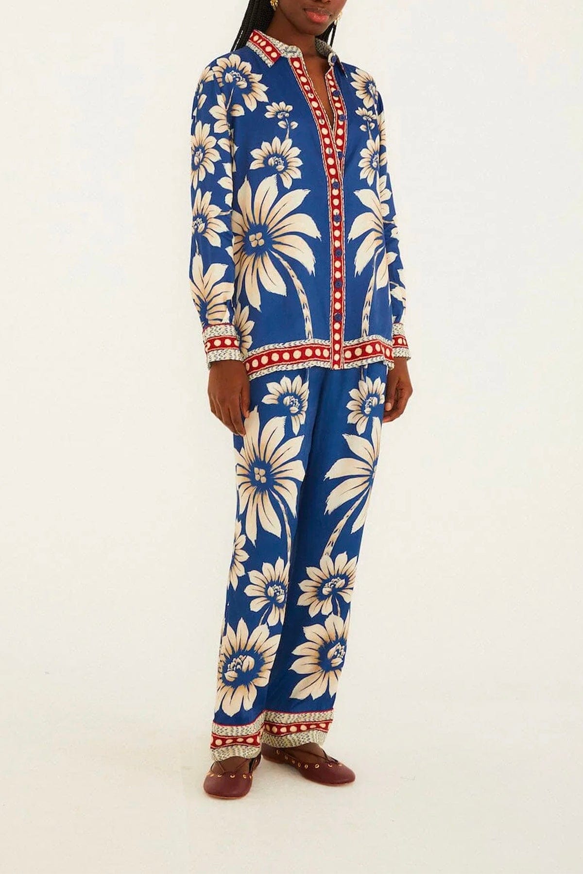 FARM RIO CAMICIA  Luna blue pajama shirt Farm Rio