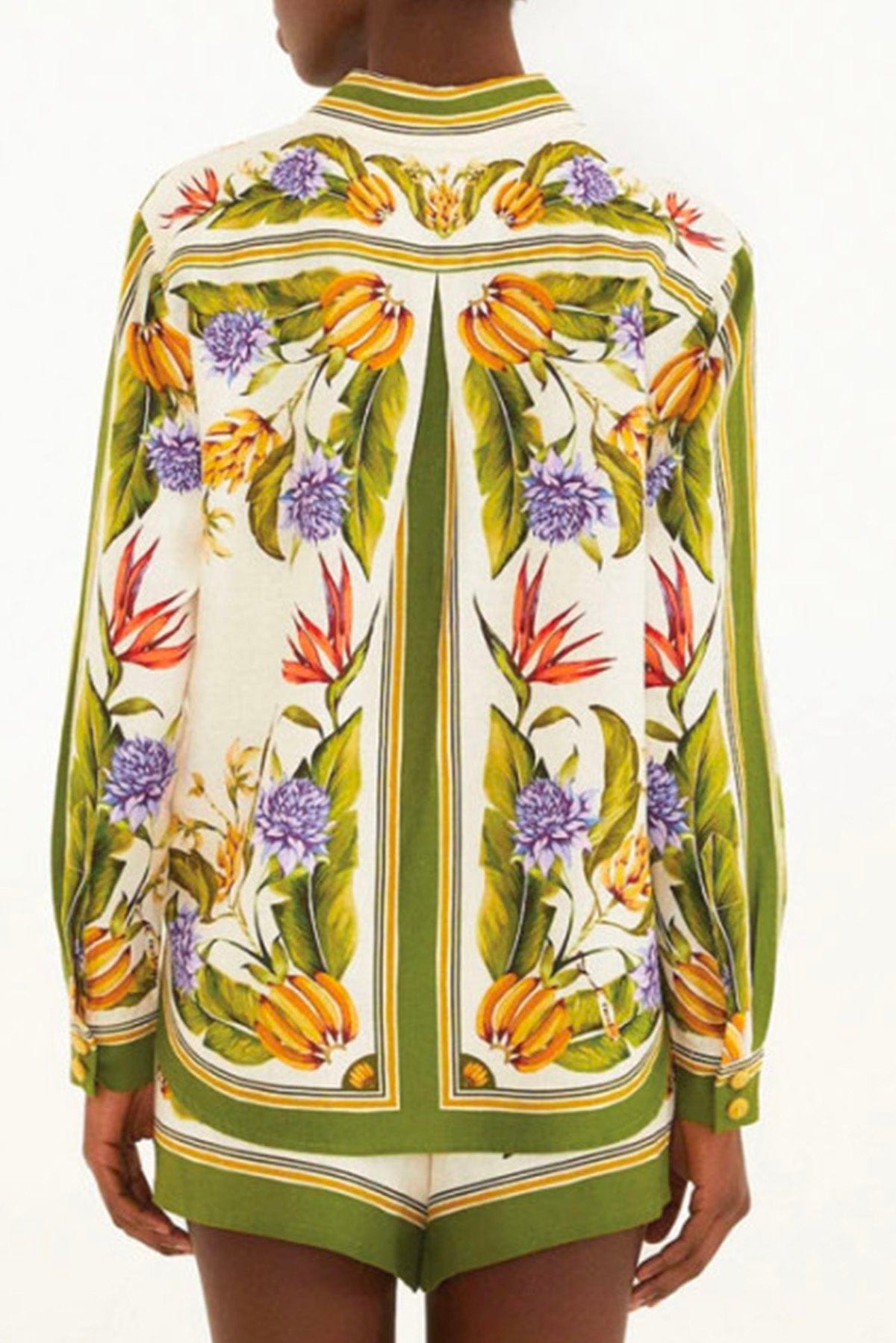FARM RIO CAMICIA  VERDE/SABBIA / XXS Tropical scarf sand shirt camicia Farm Rio